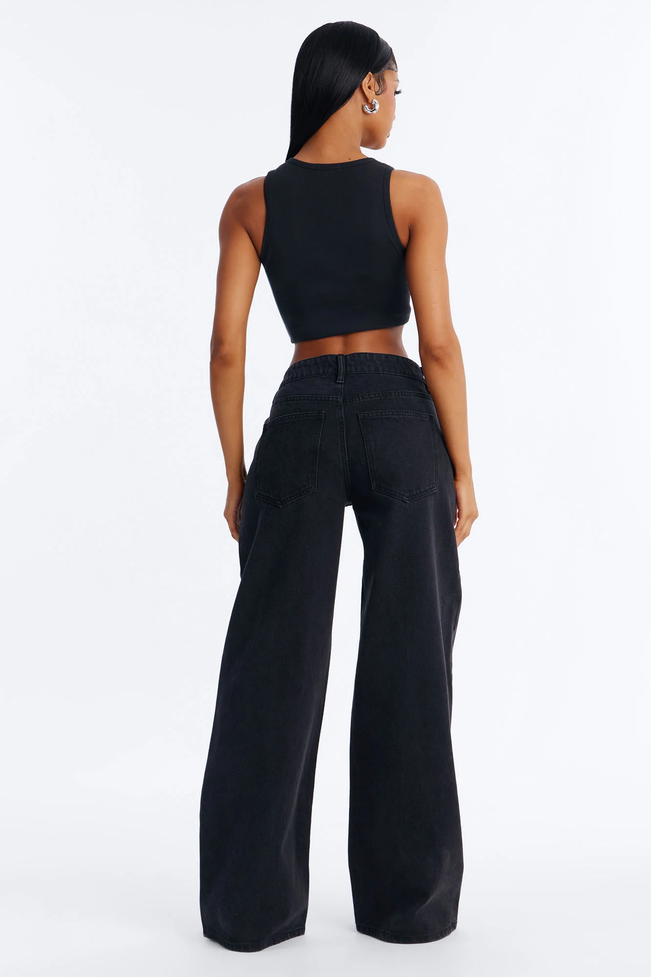 Crossed My Mind Printed Wide Leg Jeans - Black Wash - Image 4