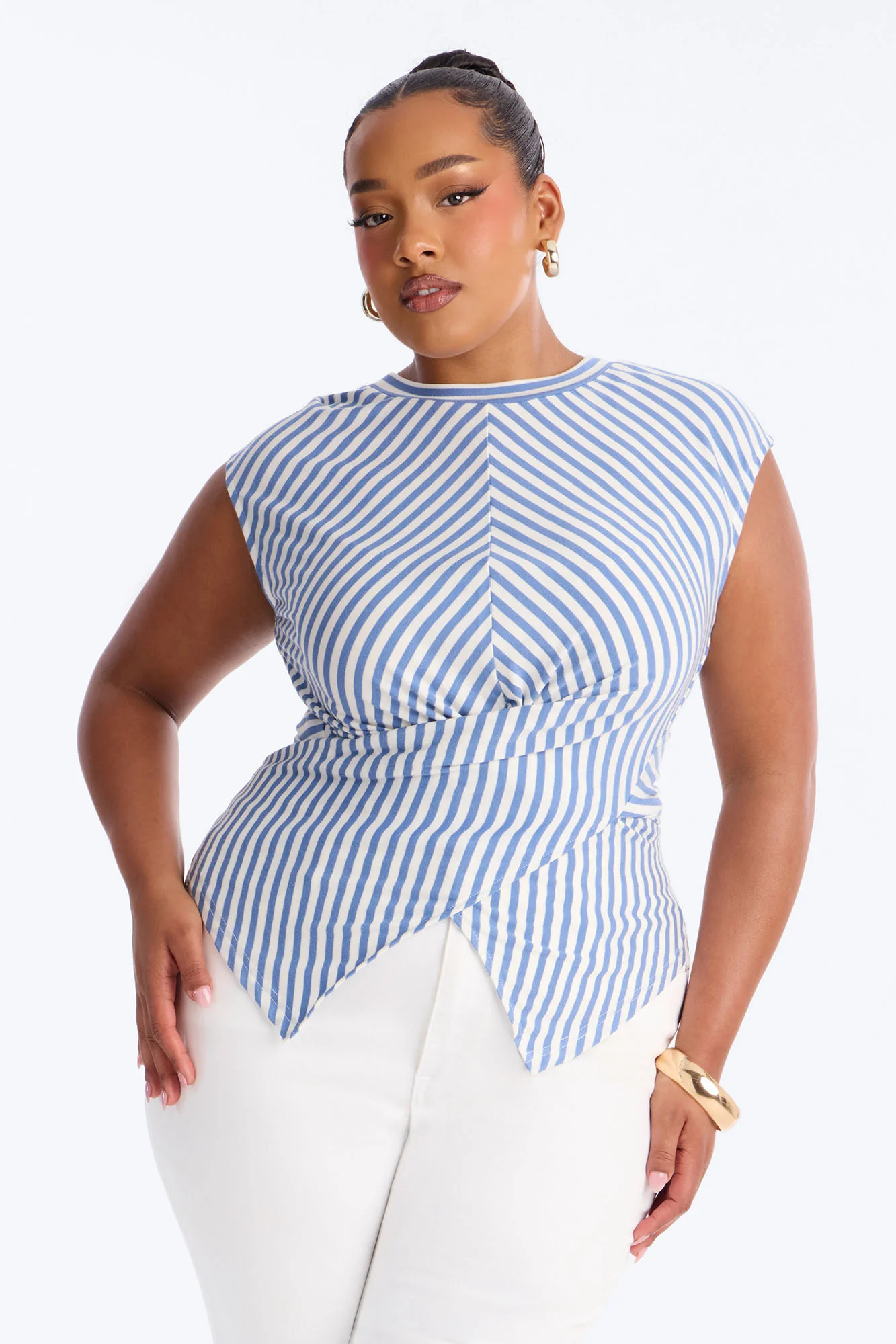 Crossed Up Striped Crew Neck Tee - Blue/combo - Image 6
