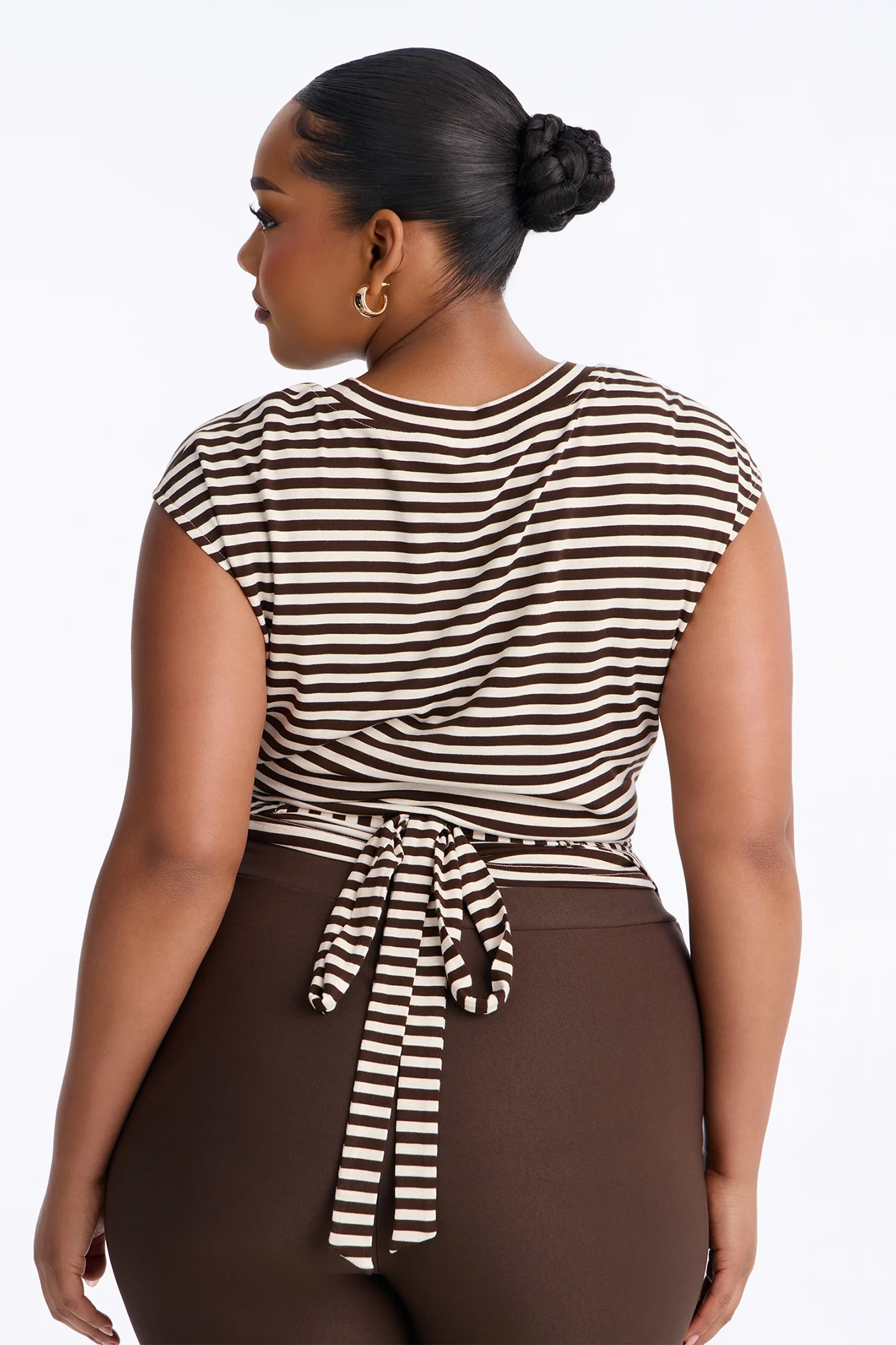 Crossed Up Striped Crew Neck Tee - Chocolate/Combo - Image 8