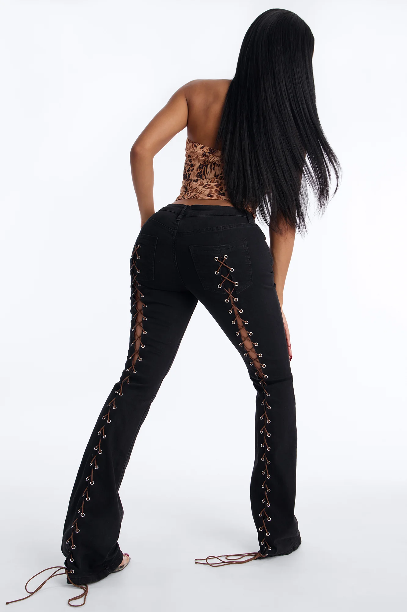 Crossfire Lace Up Bootcut Jeans - Black Wash - Image 4