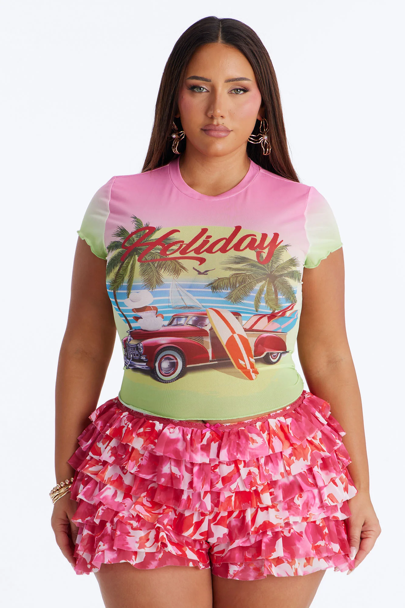 Cuba Havana Mesh Baby Tee - Pink/combo - Image 5