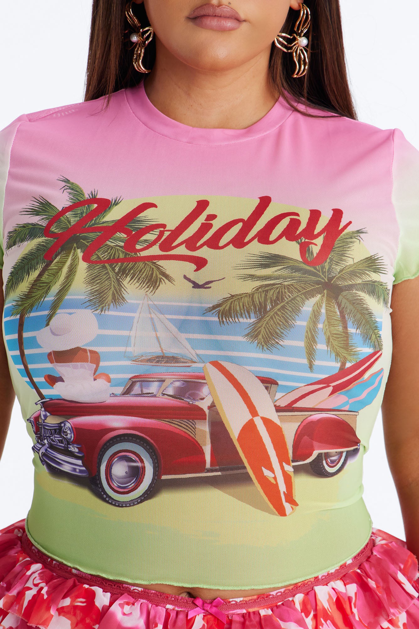 Cuba Havana Mesh Baby Tee - Pink/combo - Image 7