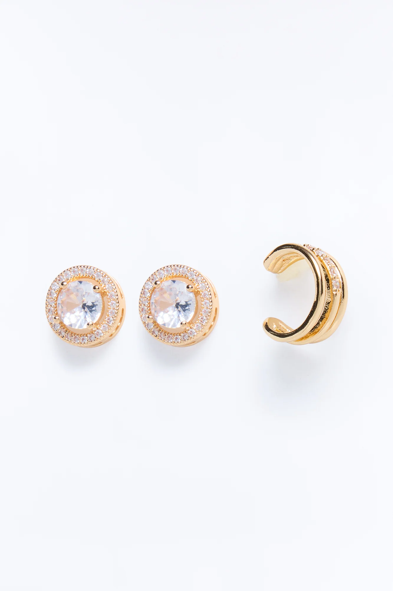 Cubic Zirconia Essential Spark Earring Set - Gold