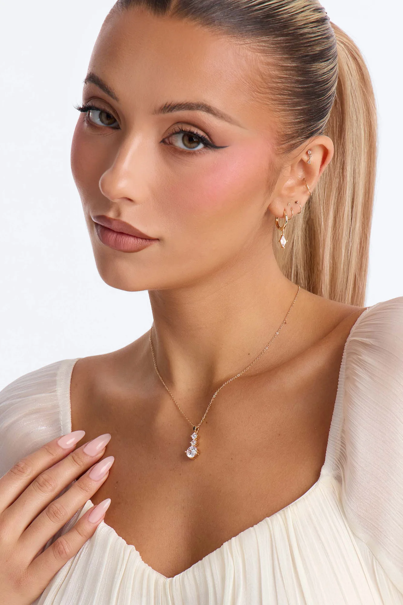 Cubic Zirconia Top Tier Necklace - Gold - Image 2