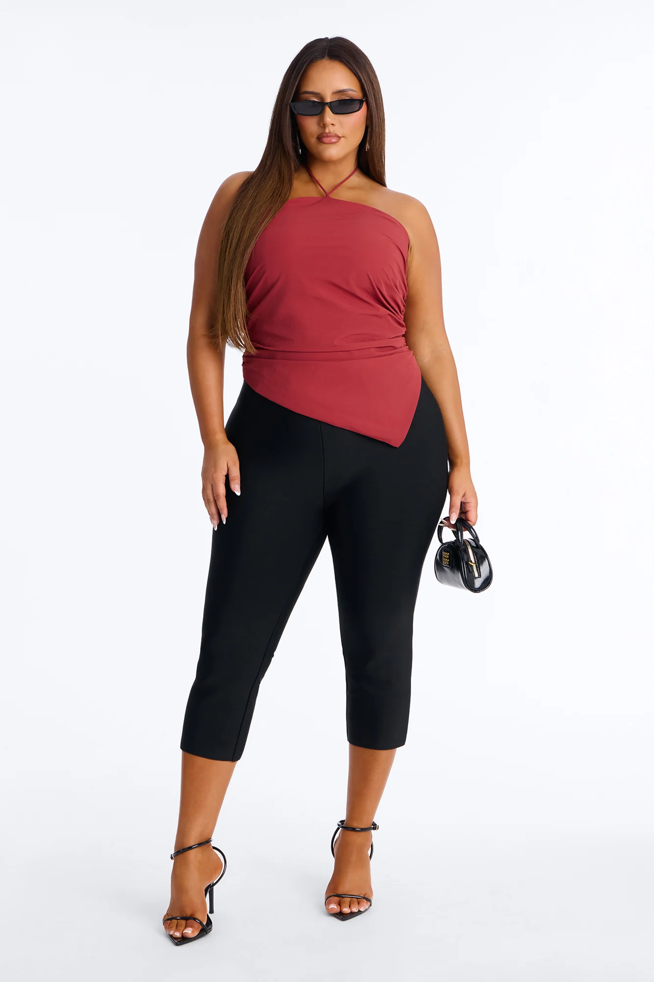 Cute Enough Asymmetrical Nylon Halter Top - Red - Image 6
