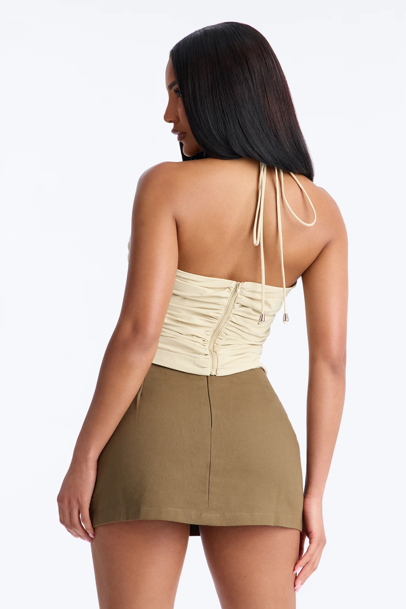 Cute Enough Asymmetrical Nylon Halter Top - Stone - Image 3