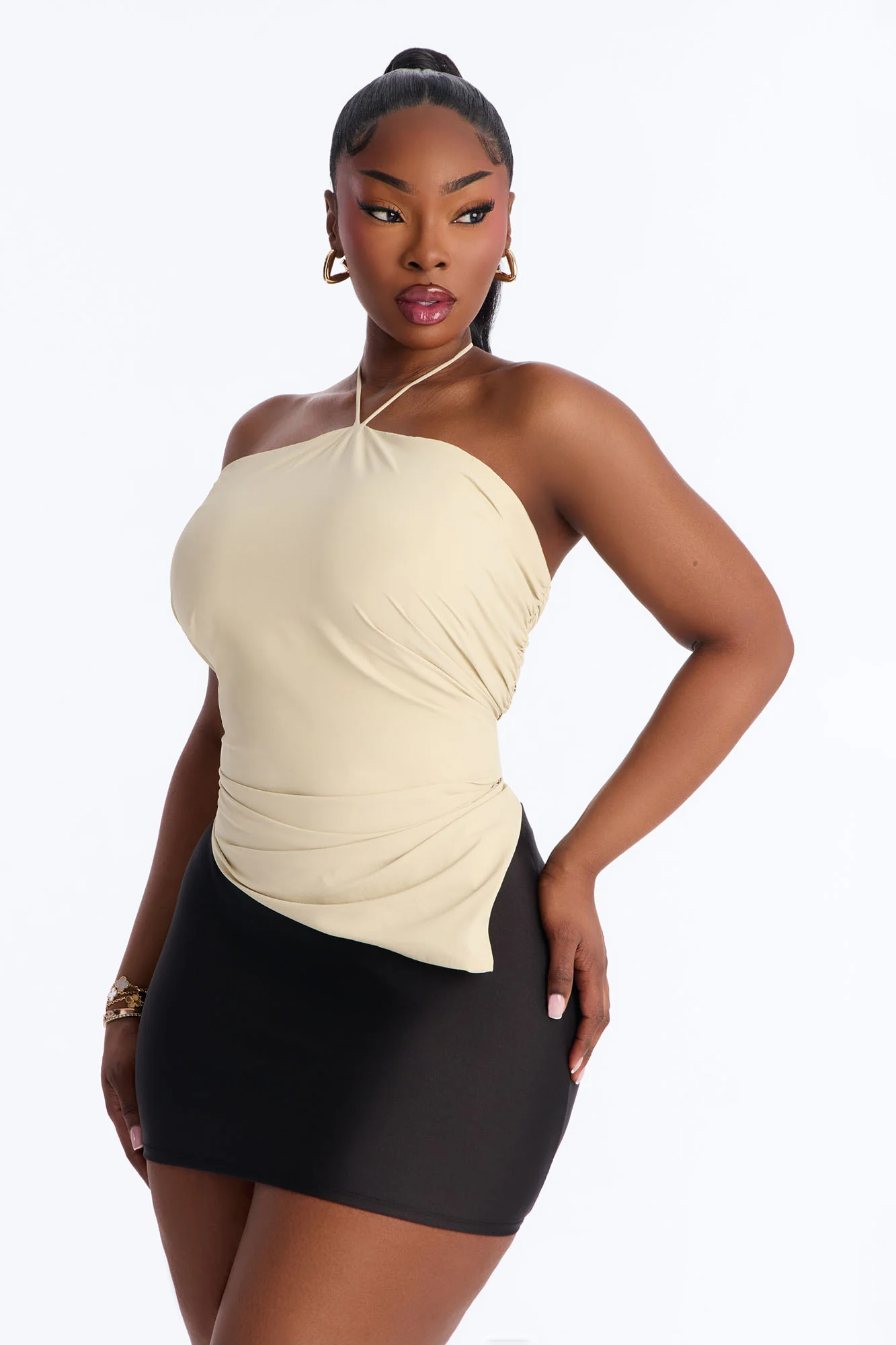 Cute Enough Asymmetrical Nylon Halter Top - Stone - Image 5