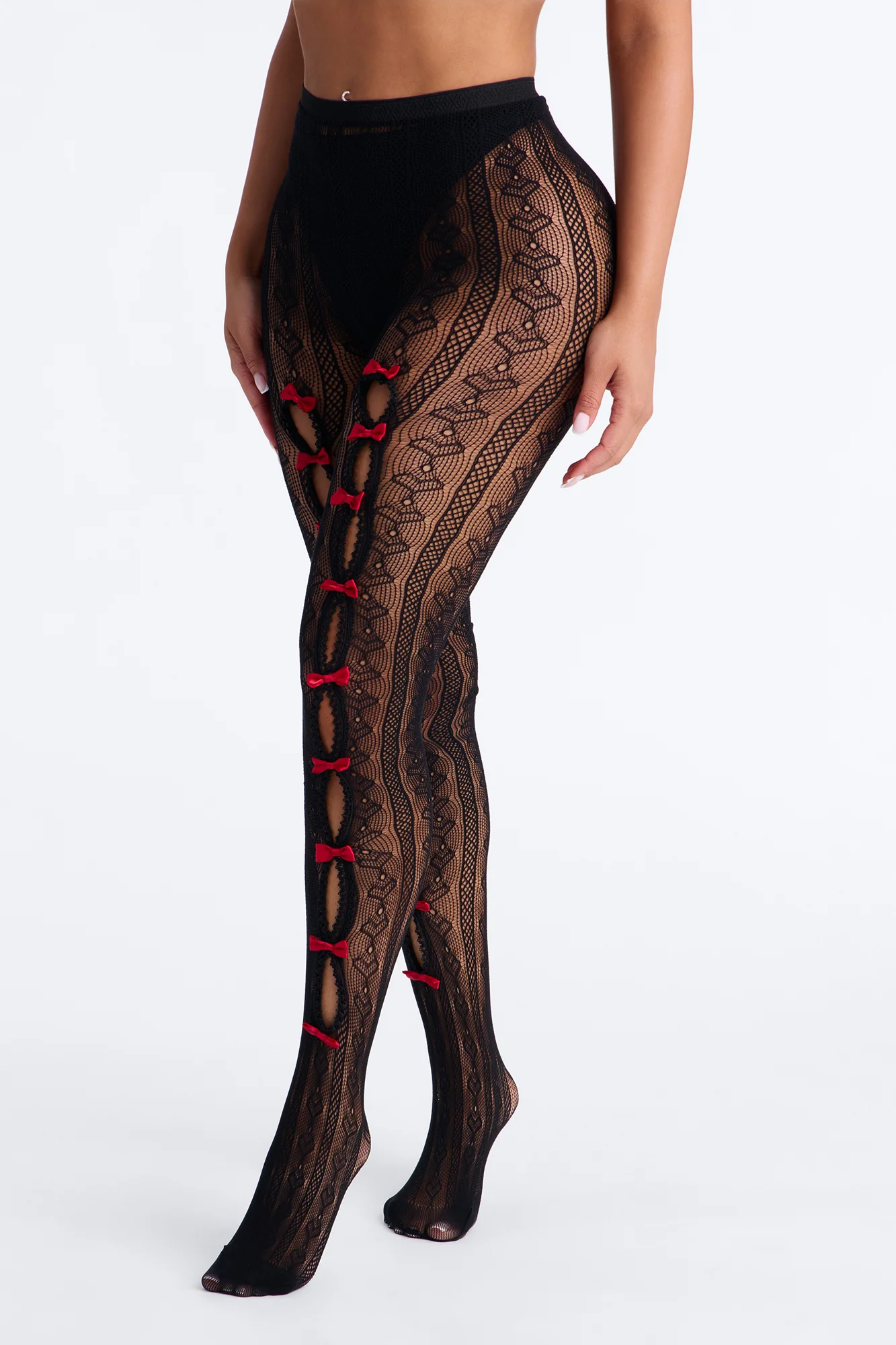 Cutest Of All Bow Tights - Black/Red - Image 2