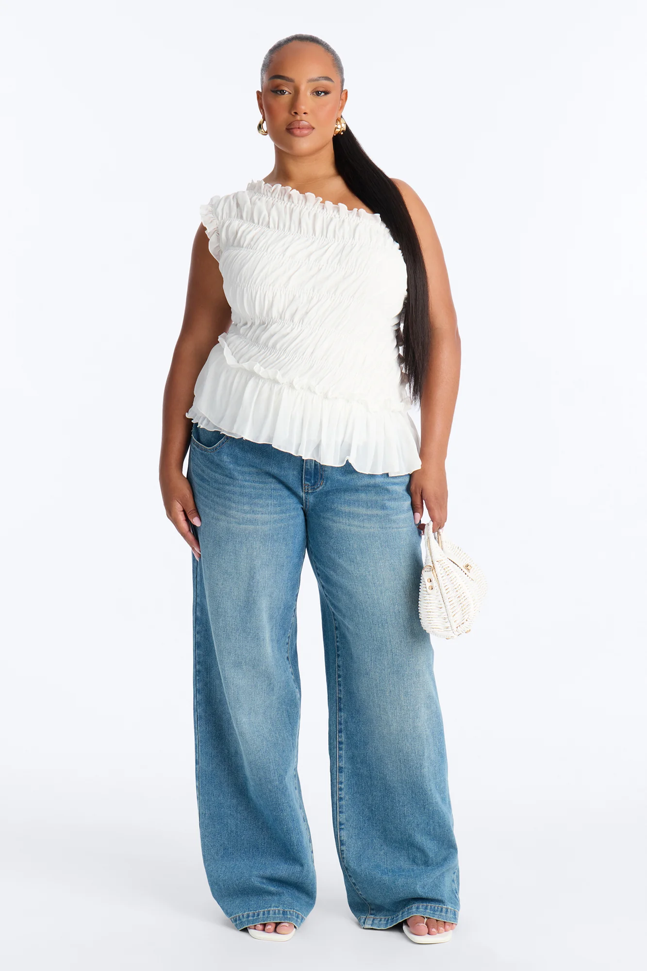 Cutie On Duty One Shoulder Chiffon Ruffle Top - White - Image 6