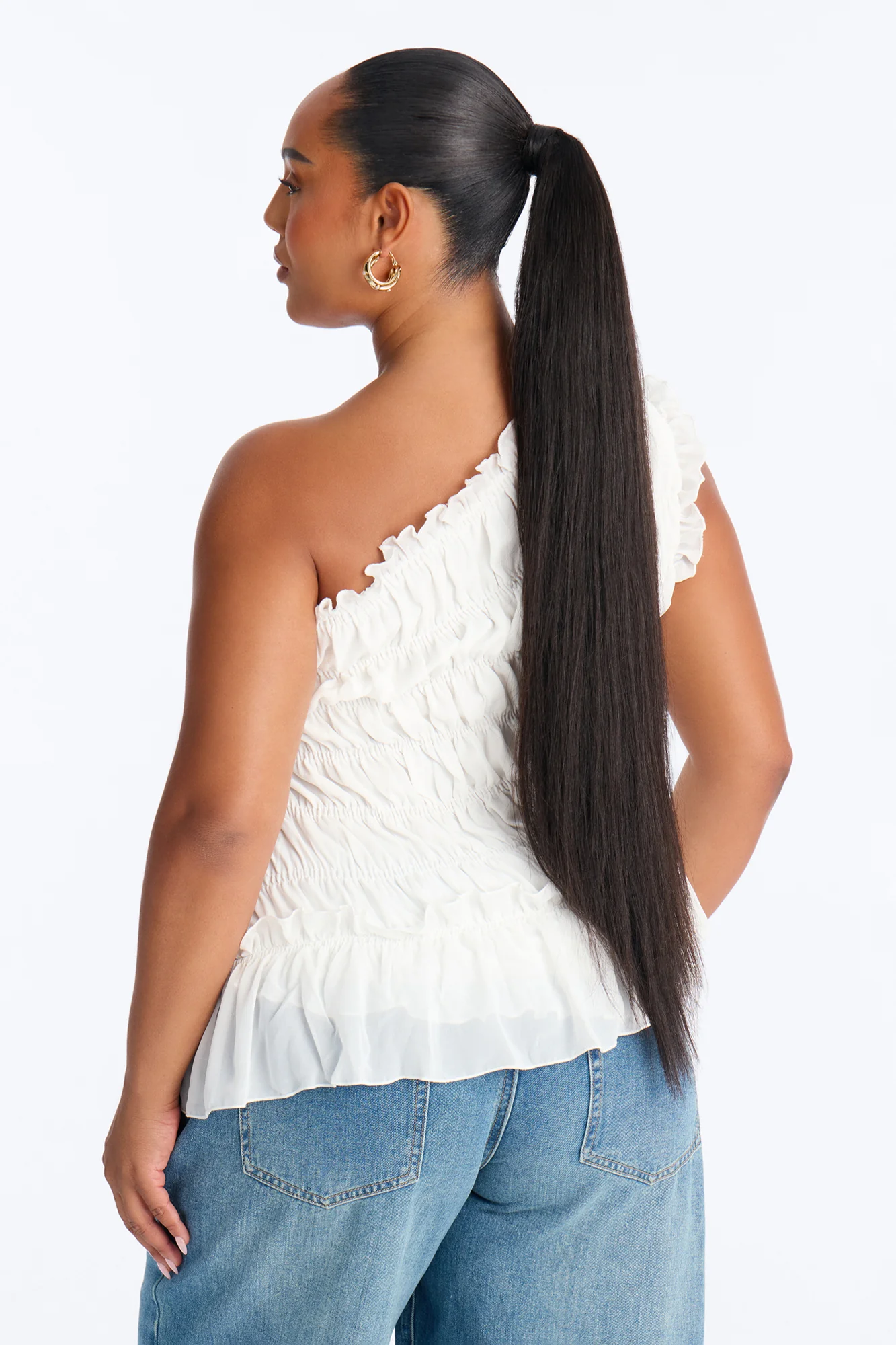 Cutie On Duty One Shoulder Chiffon Ruffle Top - White - Image 8