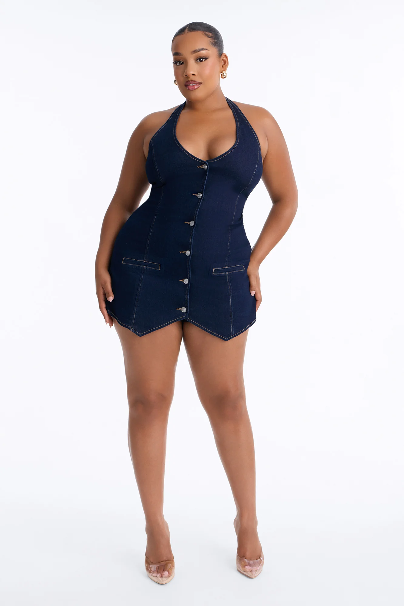 Cyndi Denim Halter Romper - Dark Wash - Image 5