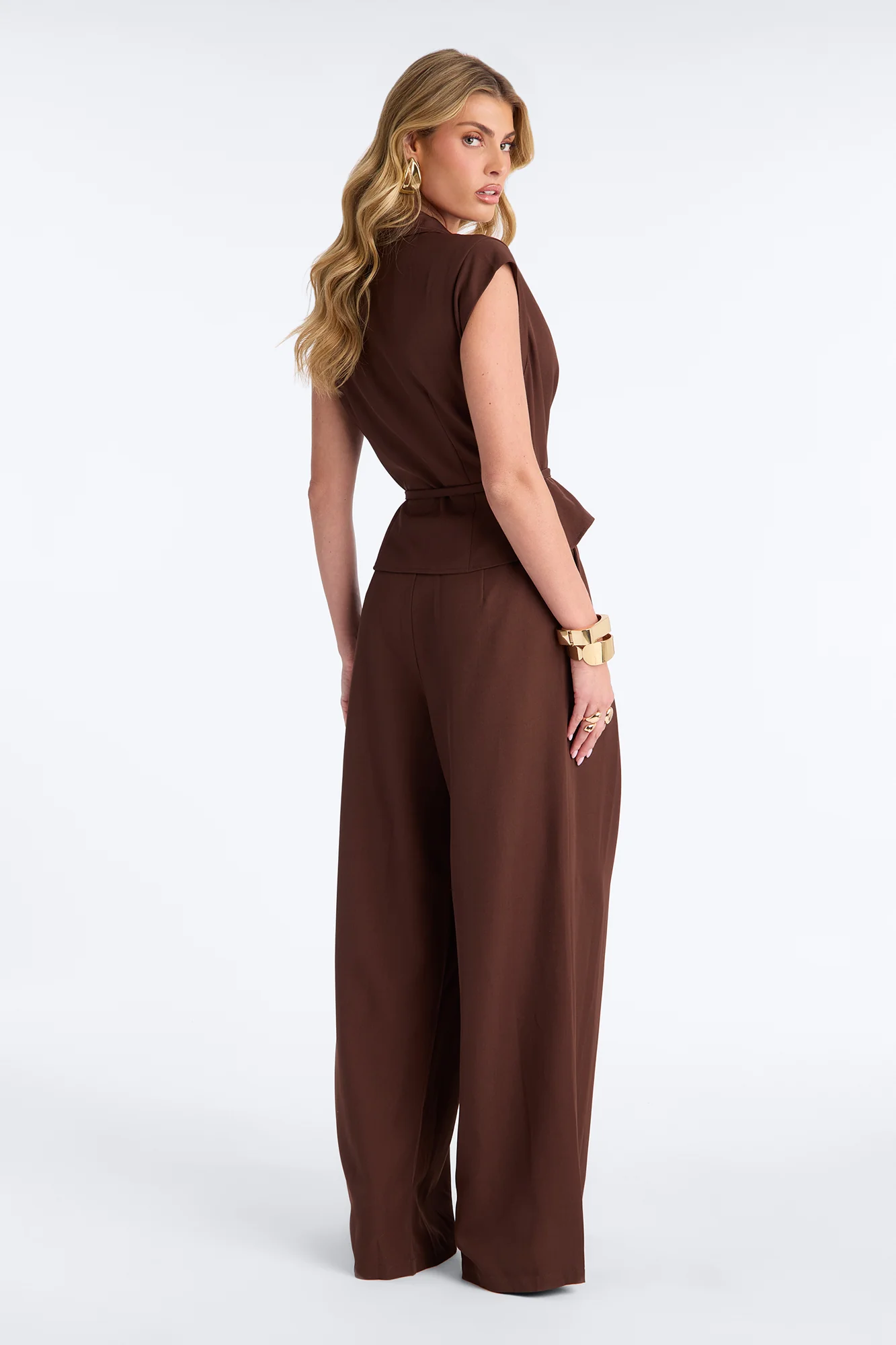 Cynthia Tie Waist Wide Leg Jumpsuit - Chocolate - Image 4