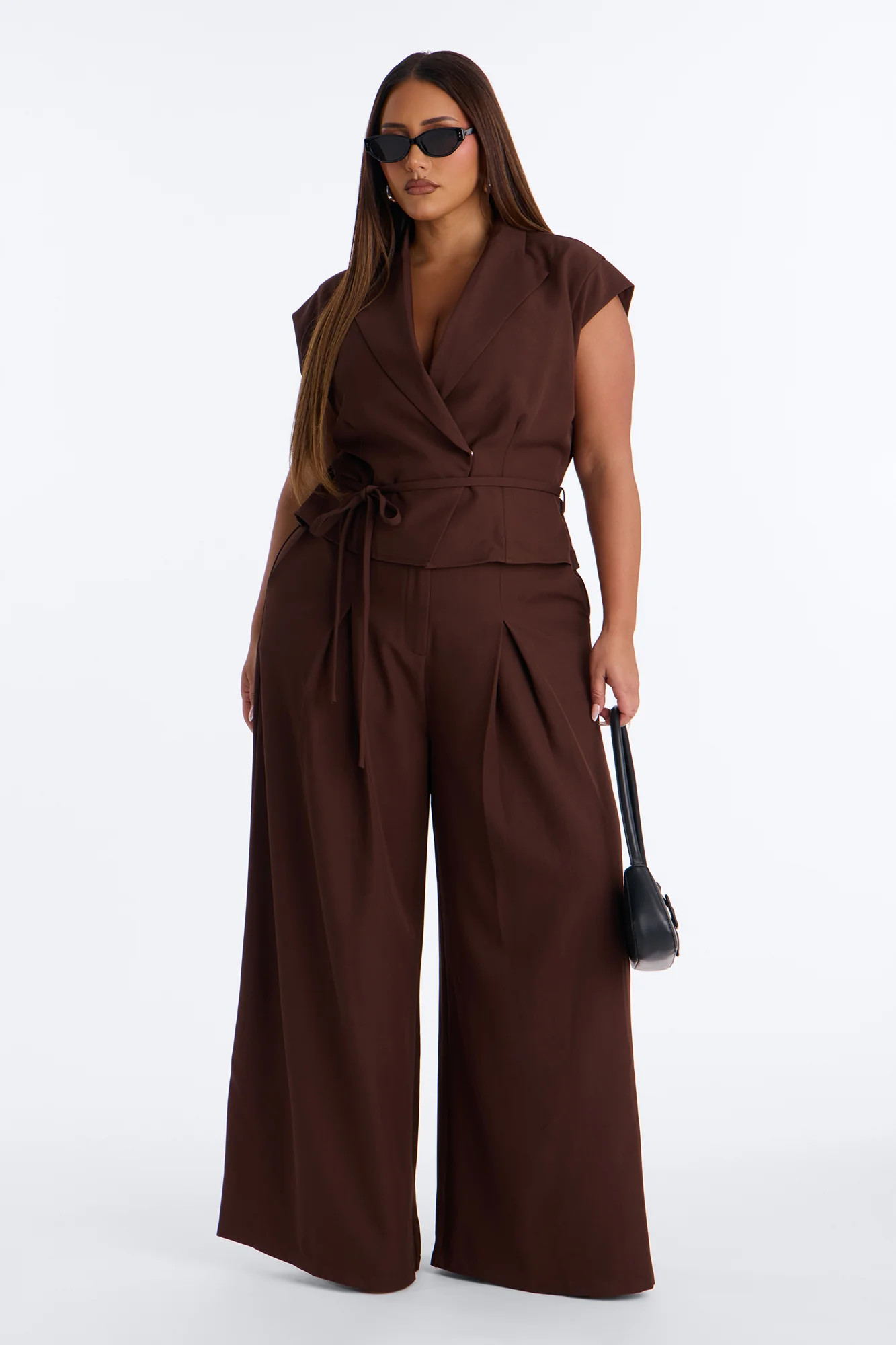 Cynthia Tie Waist Wide Leg Jumpsuit - Chocolate - Image 5