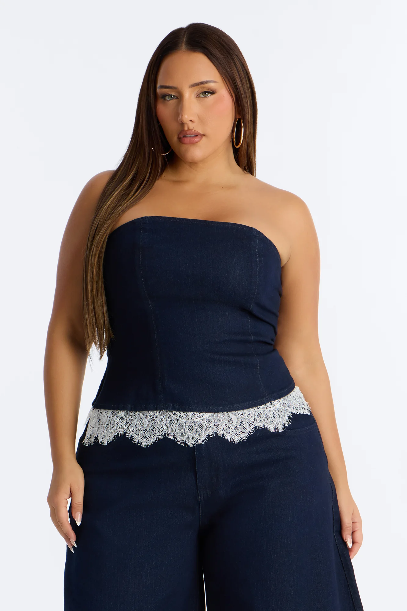 Dahlia Strapless Denim Barrel Pant Set - Dark Wash - Image 6