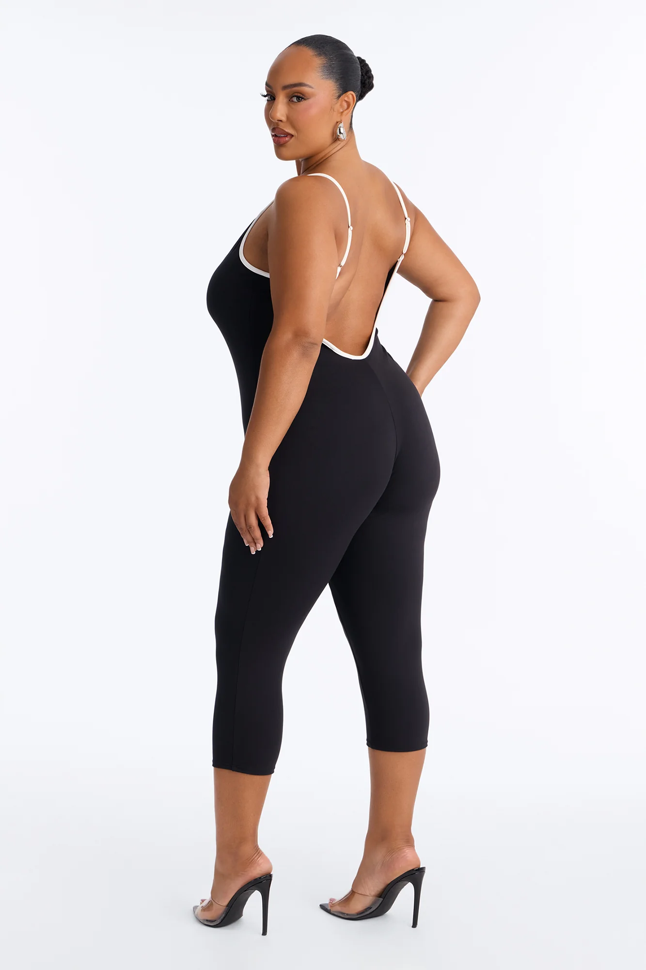 Daily Flex Open Back Capri Jumpsuit - Black - Image 4
