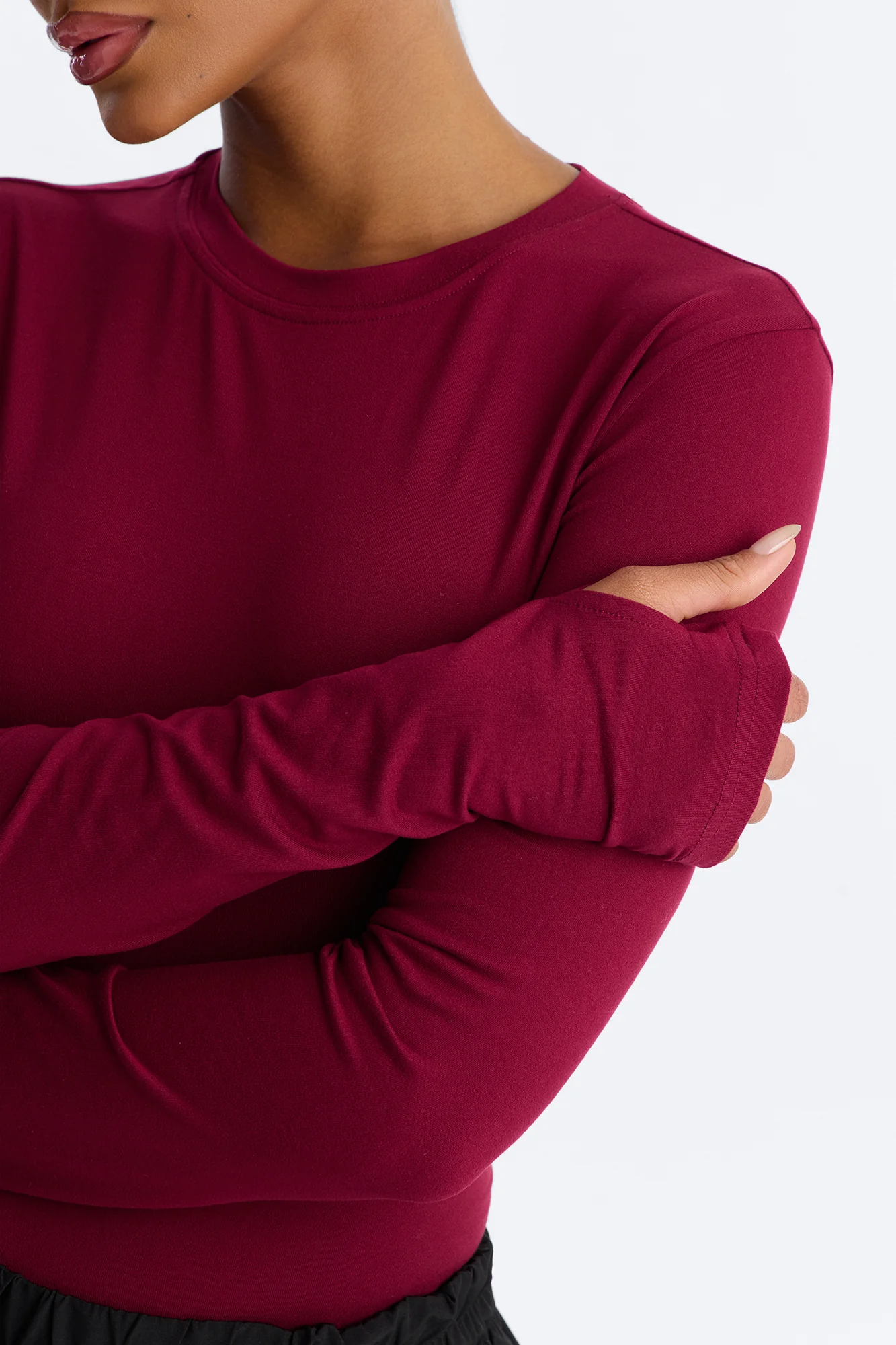 Daily Shift Long Sleeve Stretch Under Scrub Shirt - Wine - Image 3