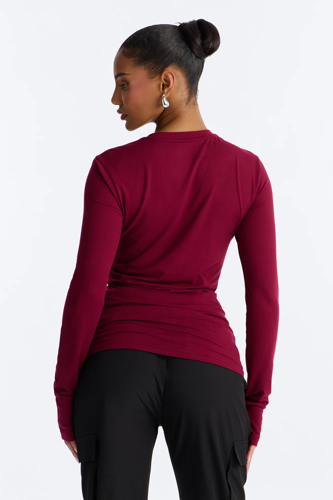 Daily Shift Long Sleeve Stretch Under Scrub Shirt - Wine - Image 4
