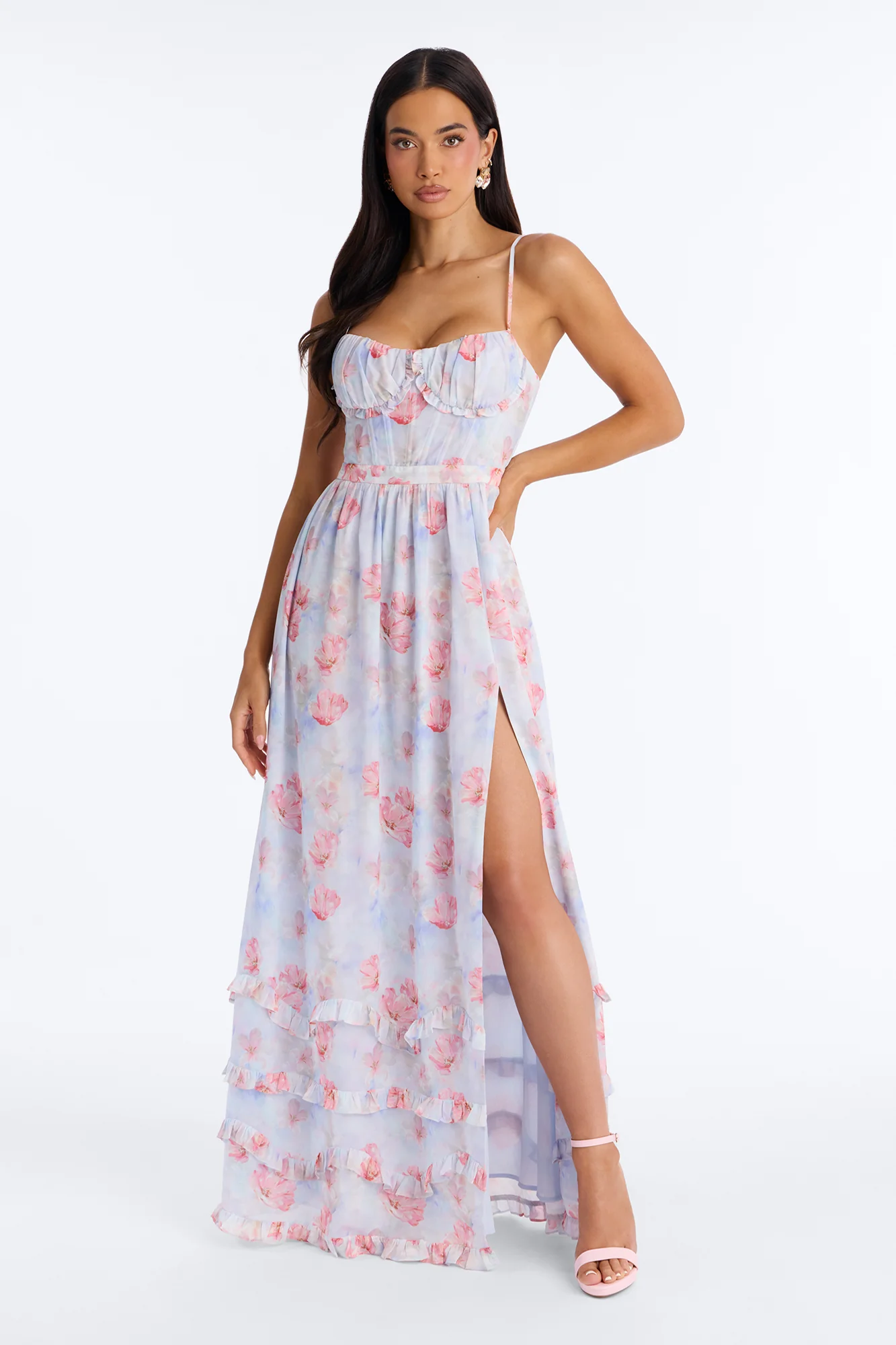 Daisy Chiffon Floral Maxi Dress - Blue/combo