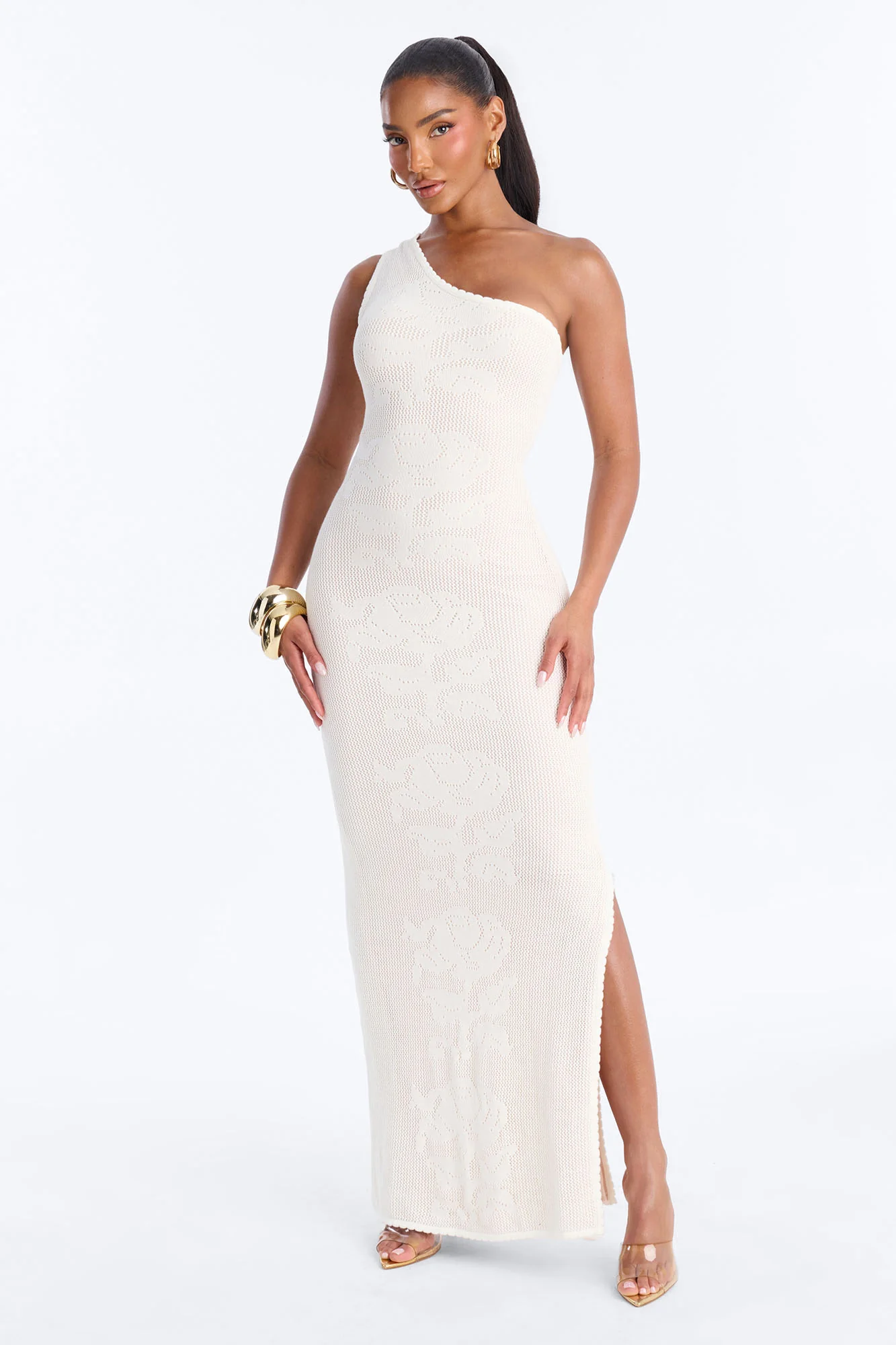 Daliah One Shoulder Sweater Maxi Dress - Ivory