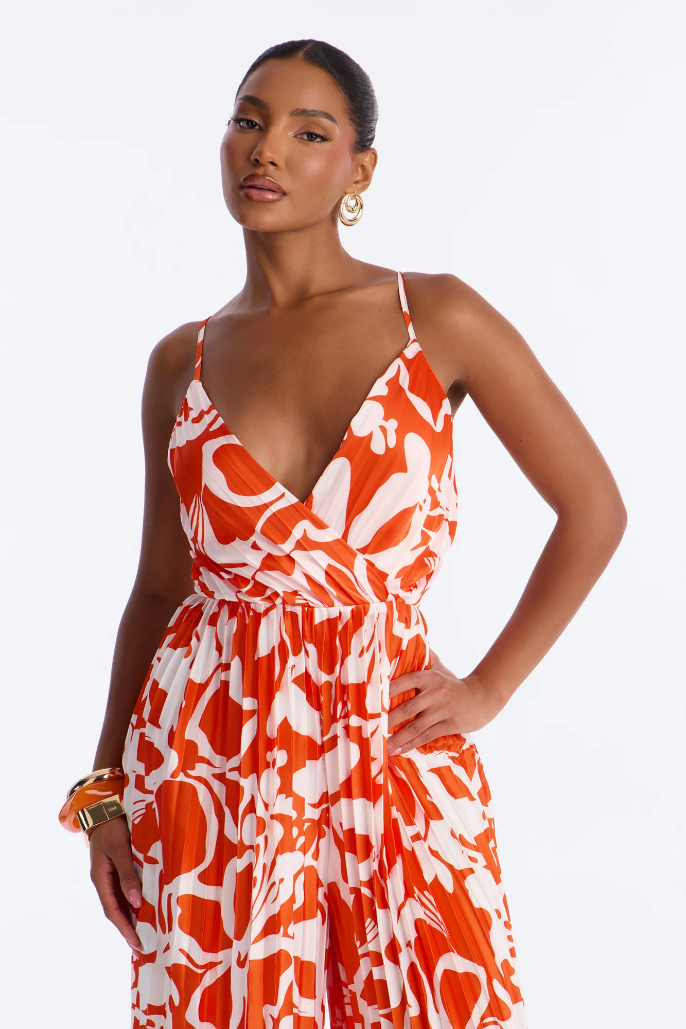Dana Satin Wide Leg Jumpsuit - Orange - Image 2