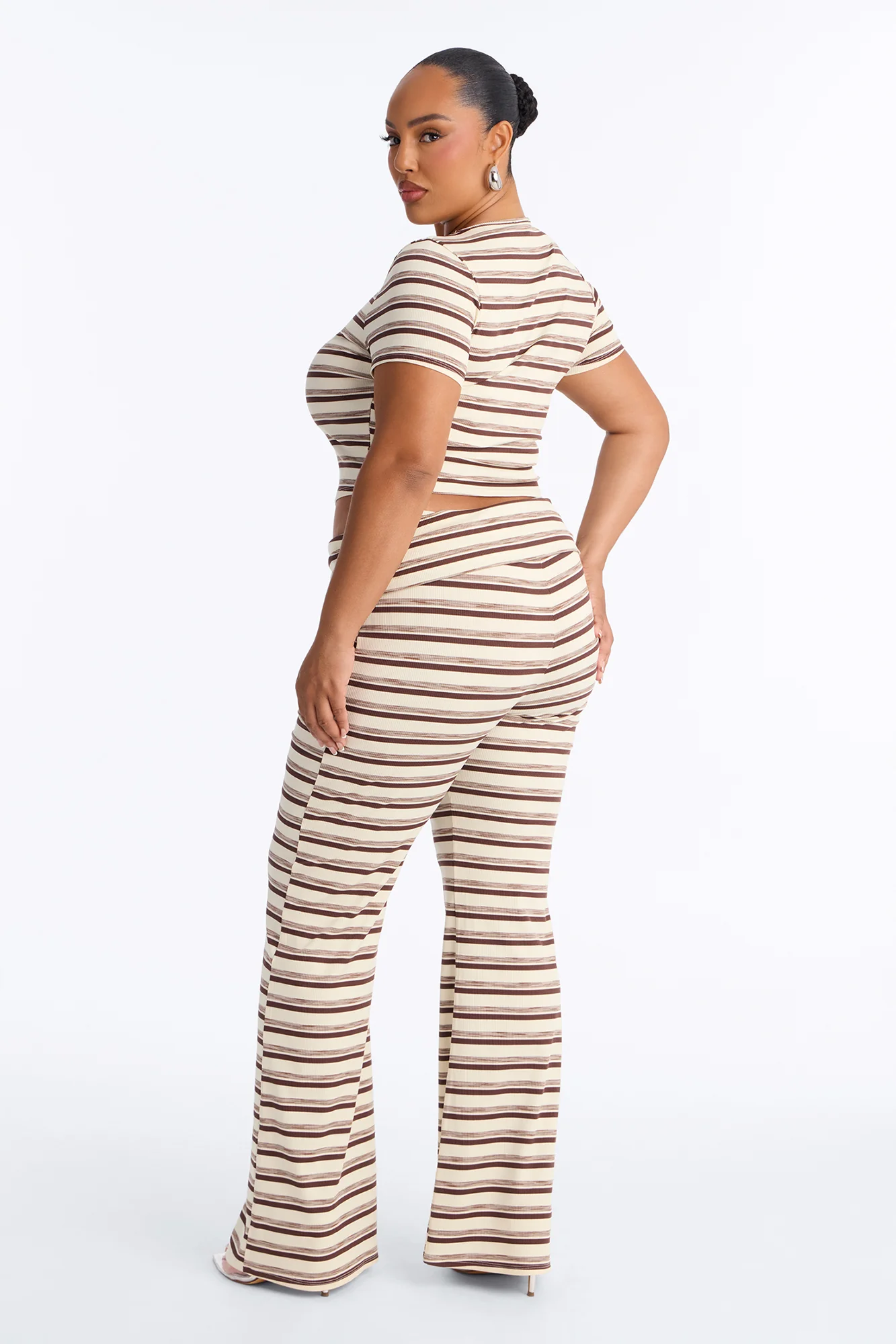 Dana Stripe Foldover Waistband Pant Set - Brown Combo - Image 8