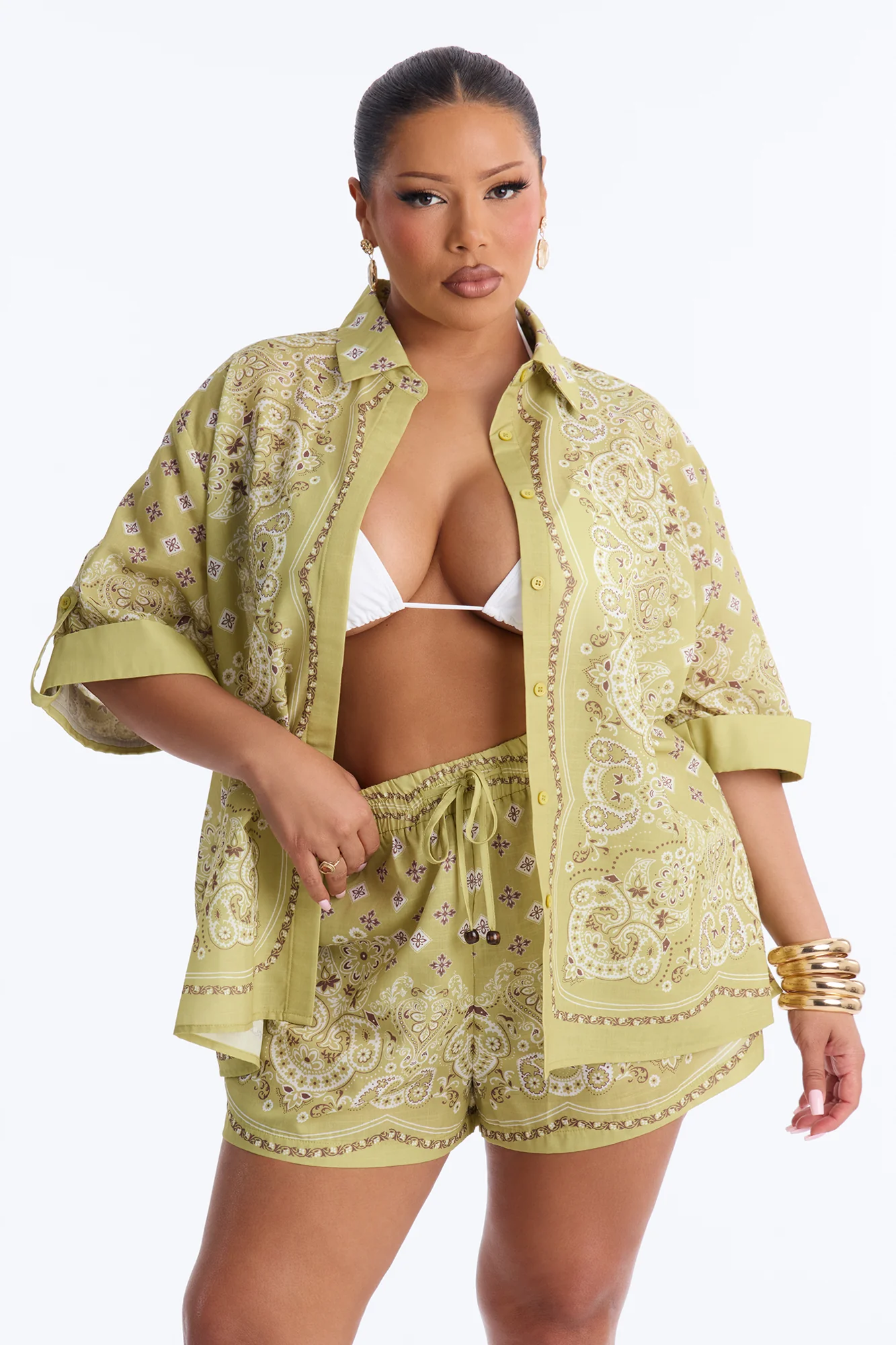 Daphne Paisley Short Set - Green - Image 5