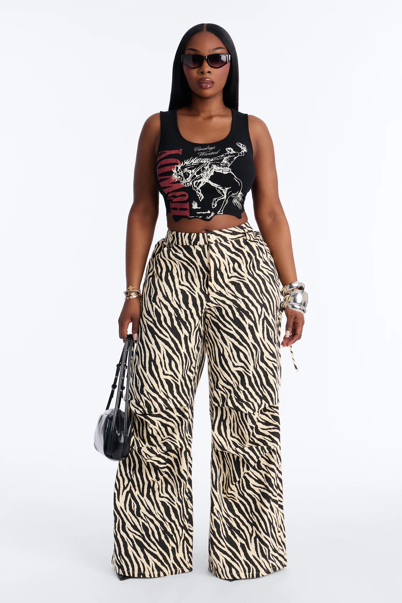 Daring Zebra Wide Leg Pleated Pants 33″ - Black/combo - Image 5