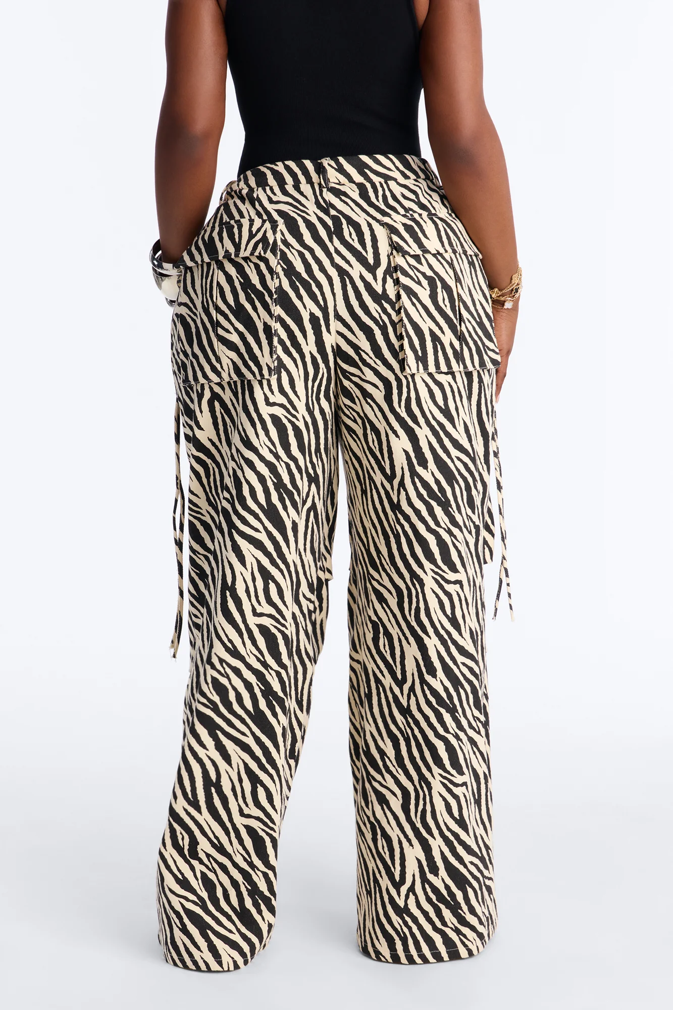 Daring Zebra Wide Leg Pleated Pants 33″ - Black/combo - Image 8