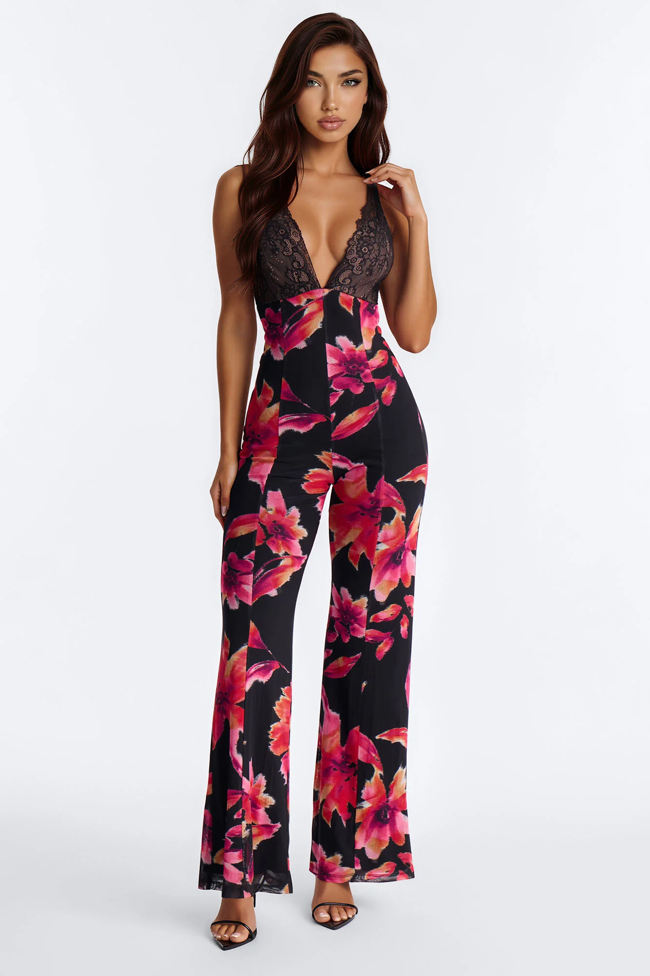 Dark Bloom Lace Floral Mesh Jumpsuit - Black/combo - Image 2
