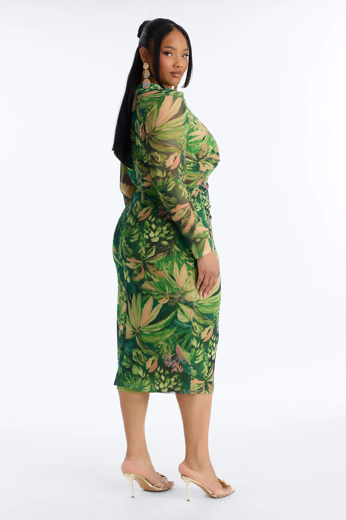 Dark Paradise Lace Up Mesh Midi Dress - Green/combo - Image 8