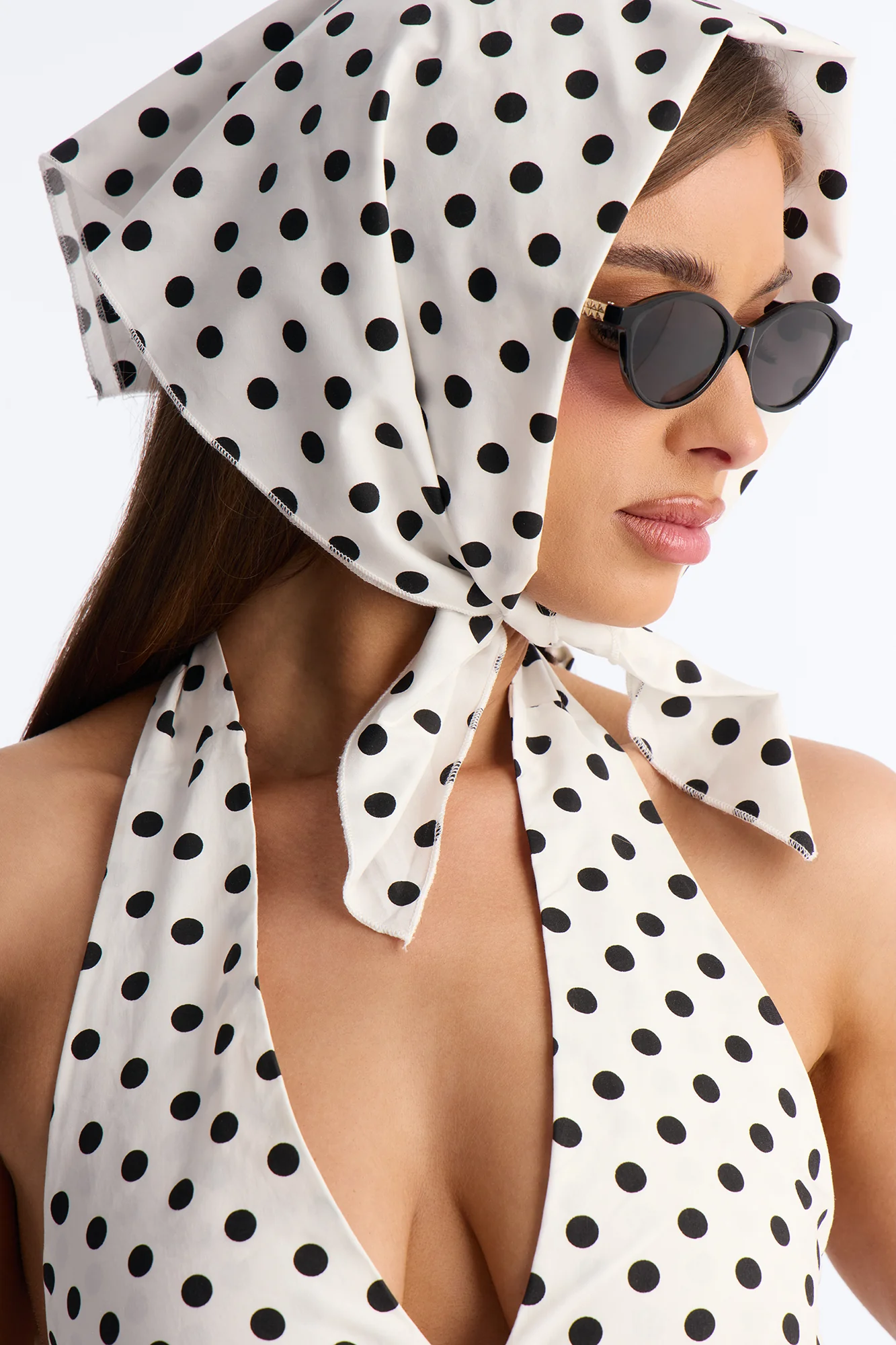 Darla Halter Polka Dot Midi Dress - White/Black - Image 3