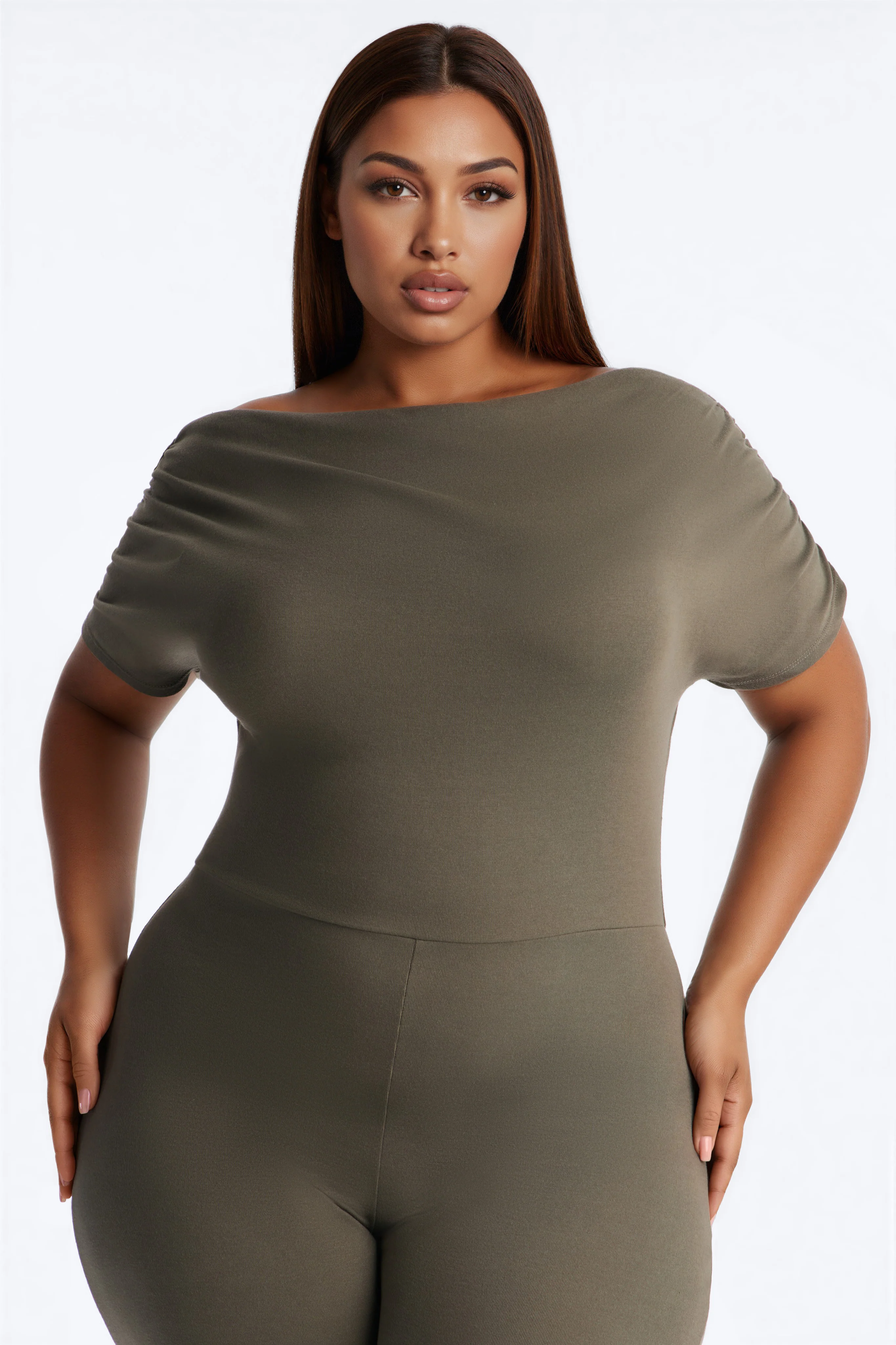 Date Night One Shoulder Jumpsuit - Olive - Image 2