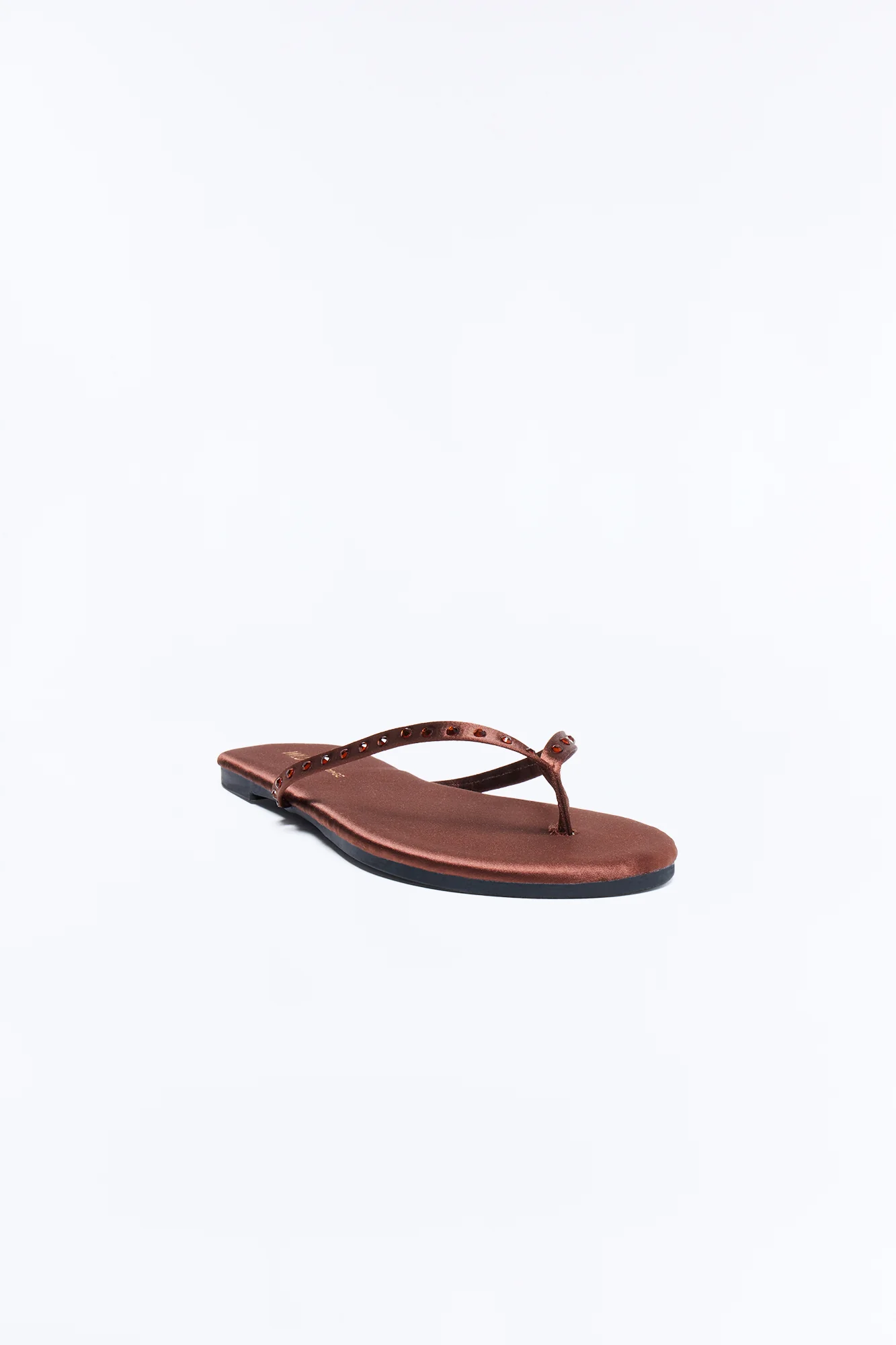 Davi Rhinestone Trim Satin Flip Flops - Brown - Image 2