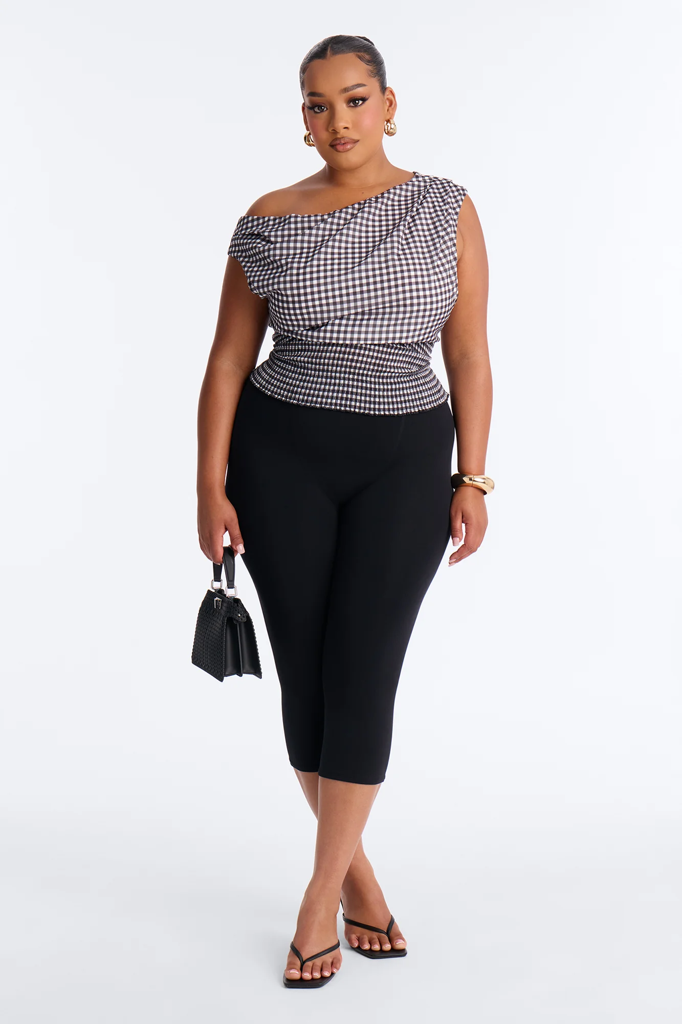 Day Out Smocked Gingham Chiffon Top - Black/White - Image 6