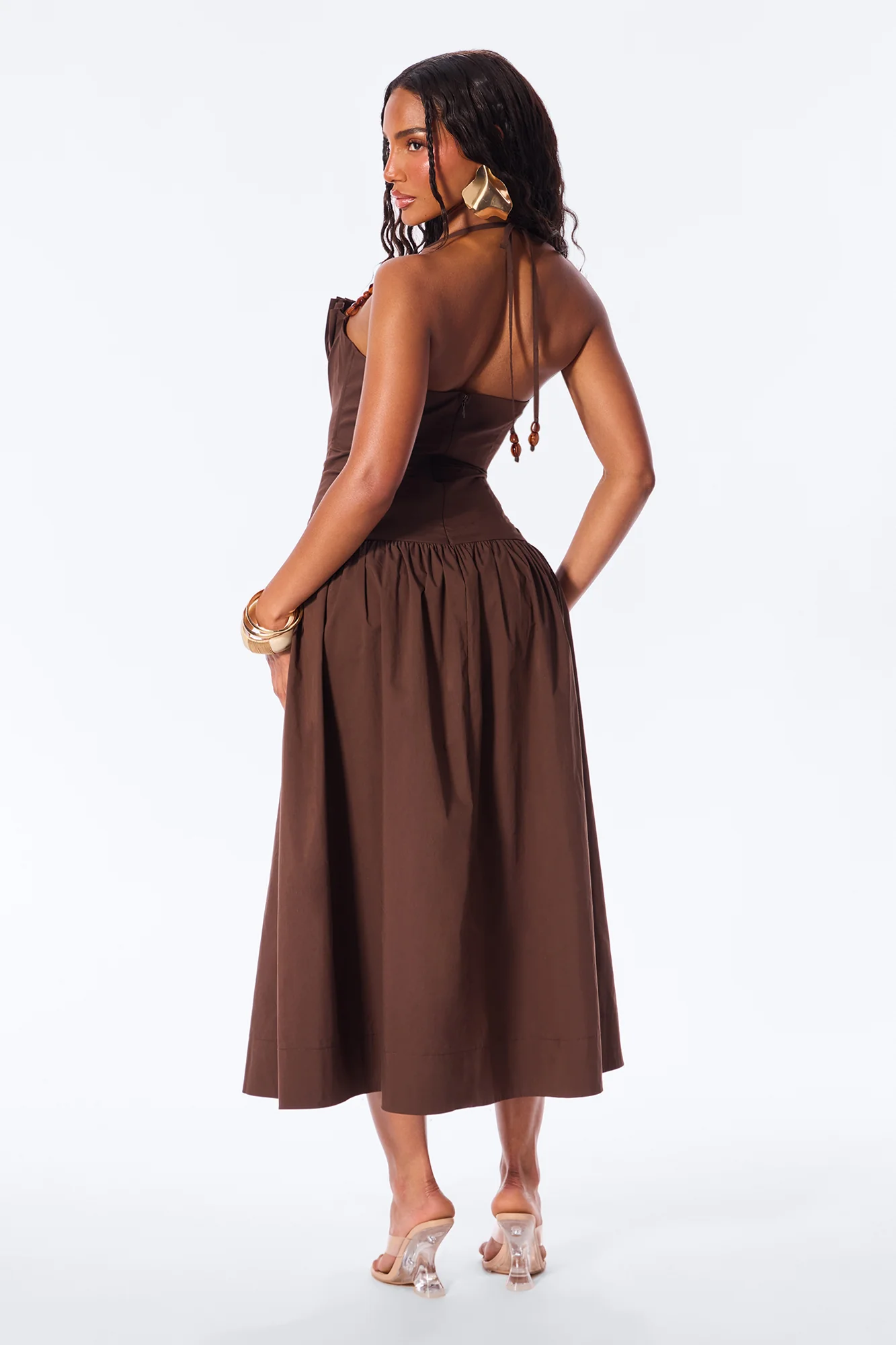 Daydream Poplin Midi Dress - Chocolate - Image 4