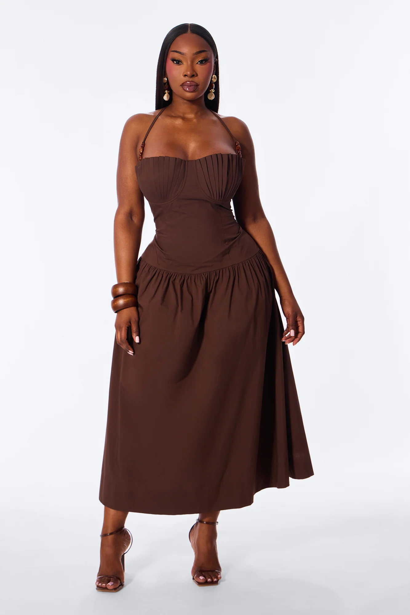 Daydream Poplin Midi Dress - Chocolate - Image 5