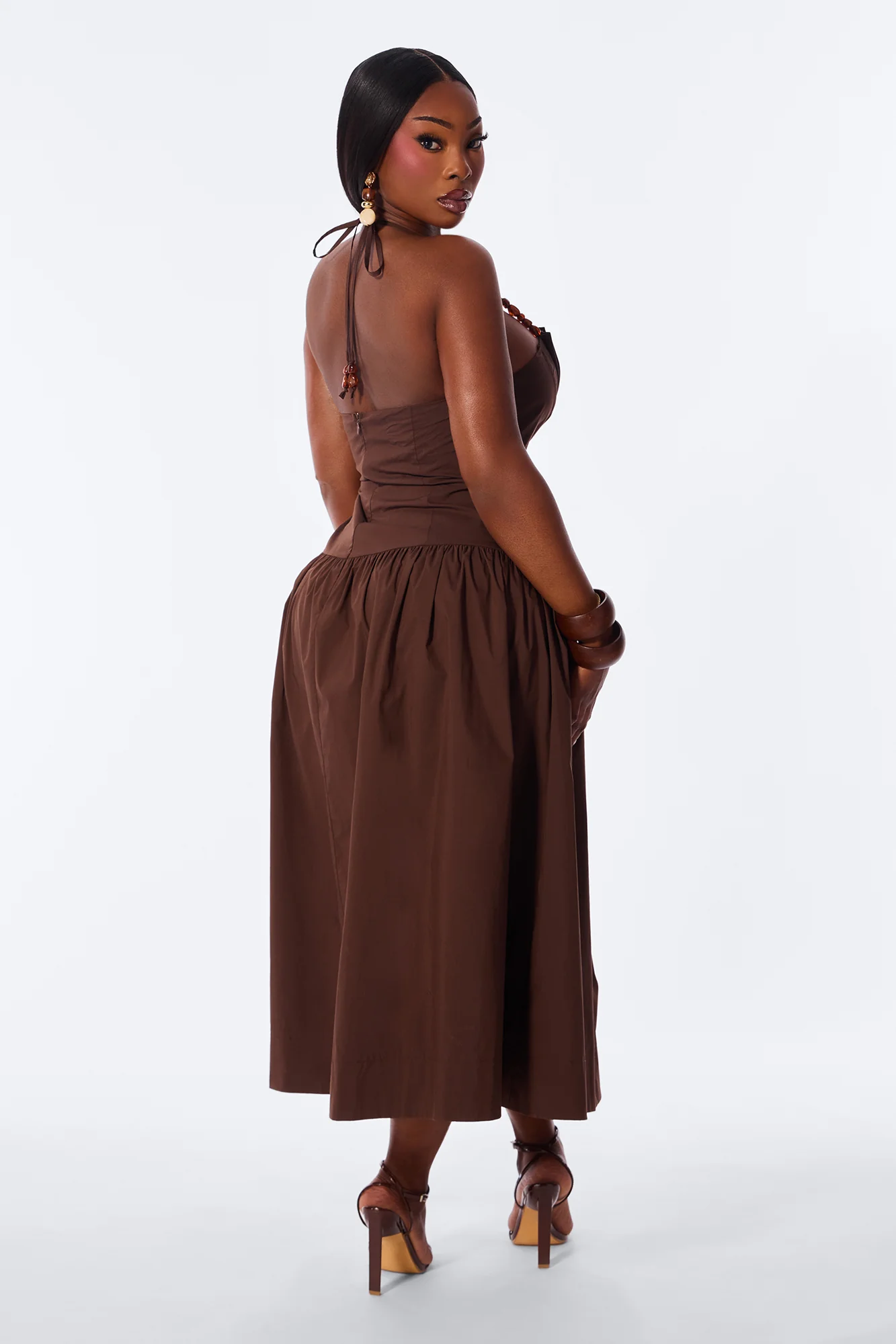 Daydream Poplin Midi Dress - Chocolate - Image 8