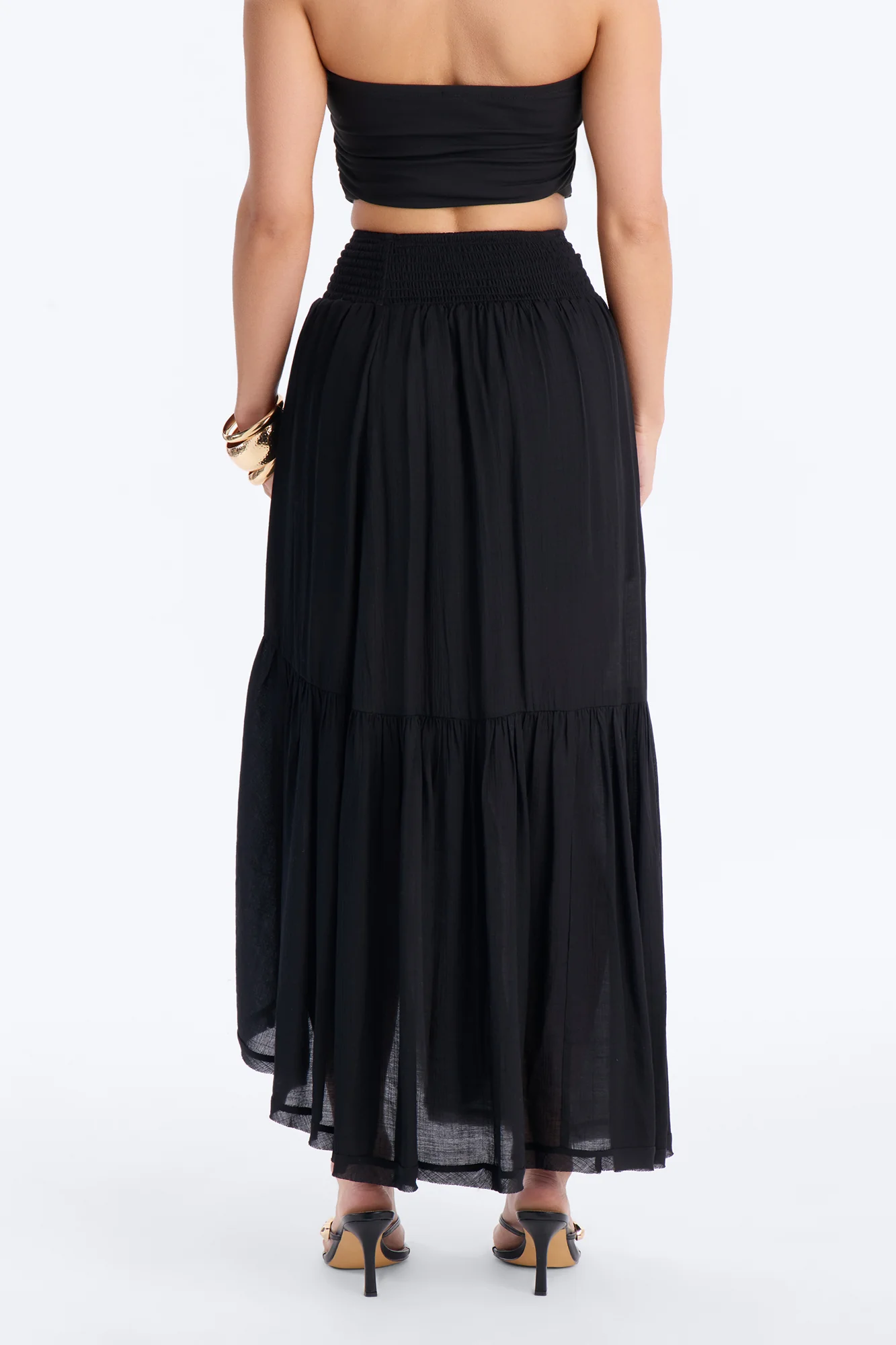 Daydreamer Asymmetrical Tiered Maxi Skirt - Black - Image 4