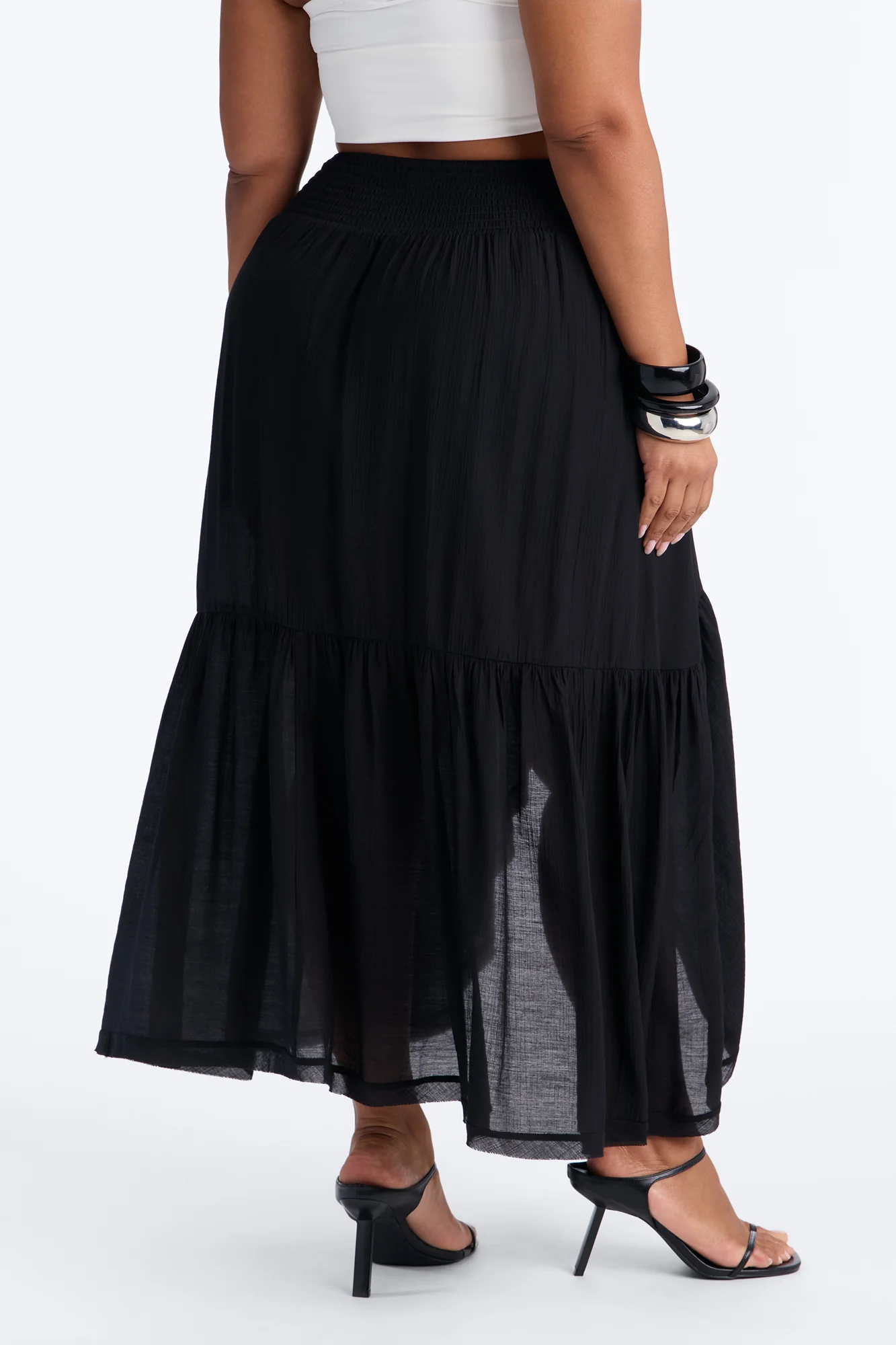 Daydreamer Asymmetrical Tiered Maxi Skirt - Black - Image 7