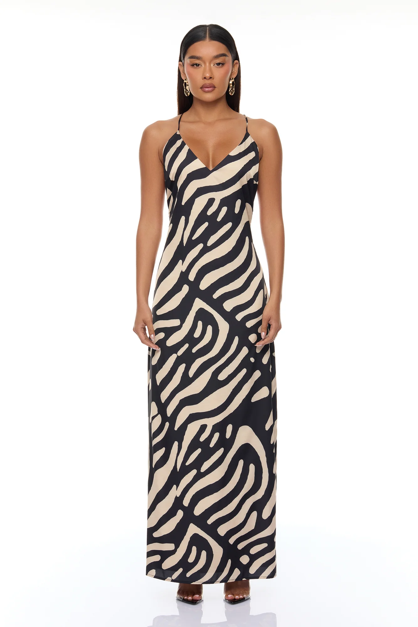 Daydreaming Backless Satin Maxi Dress - Black/combo