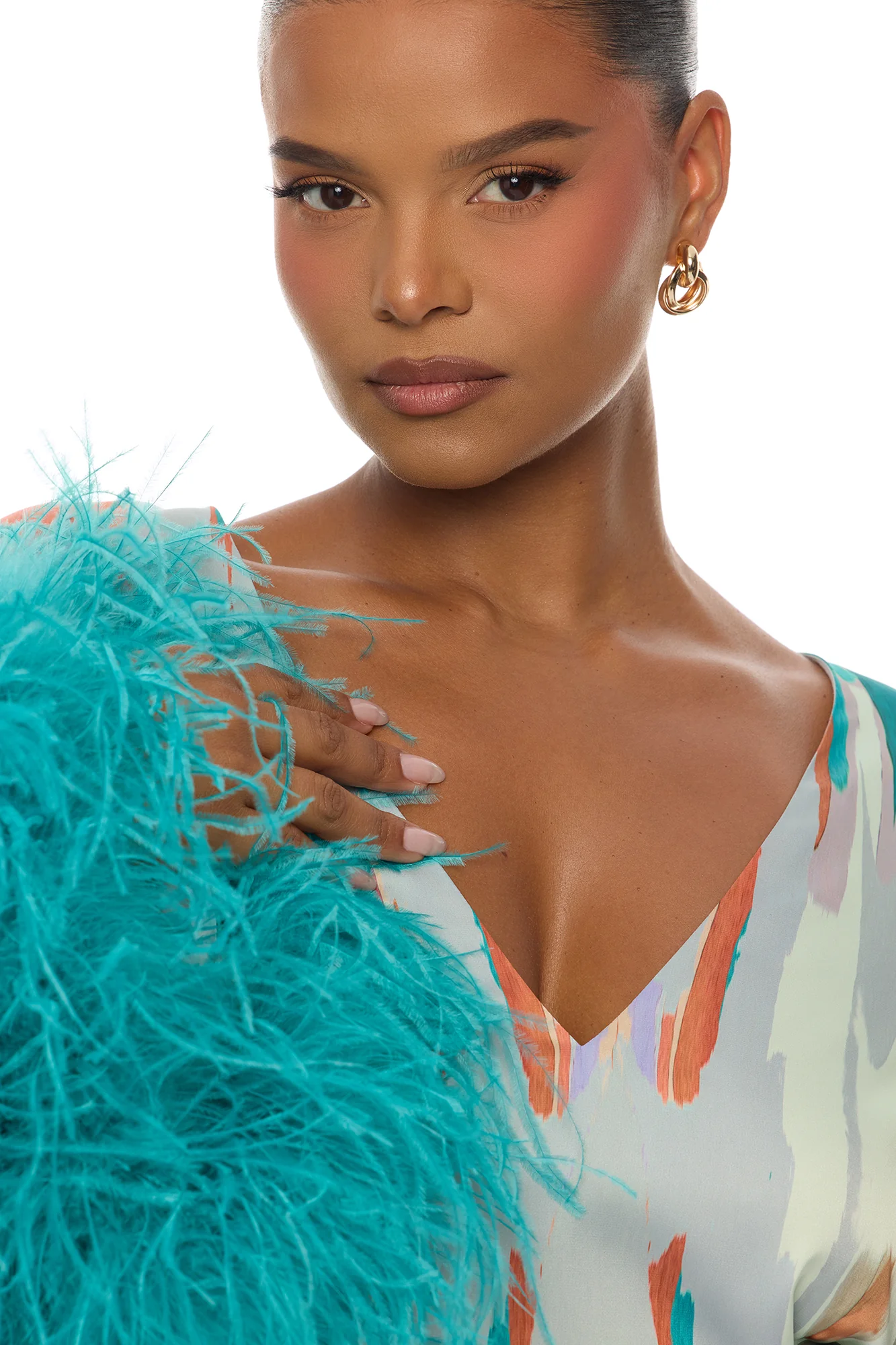 Daydreaming Feathered Satin Mini Dress - Turquoise/combo - Image 7