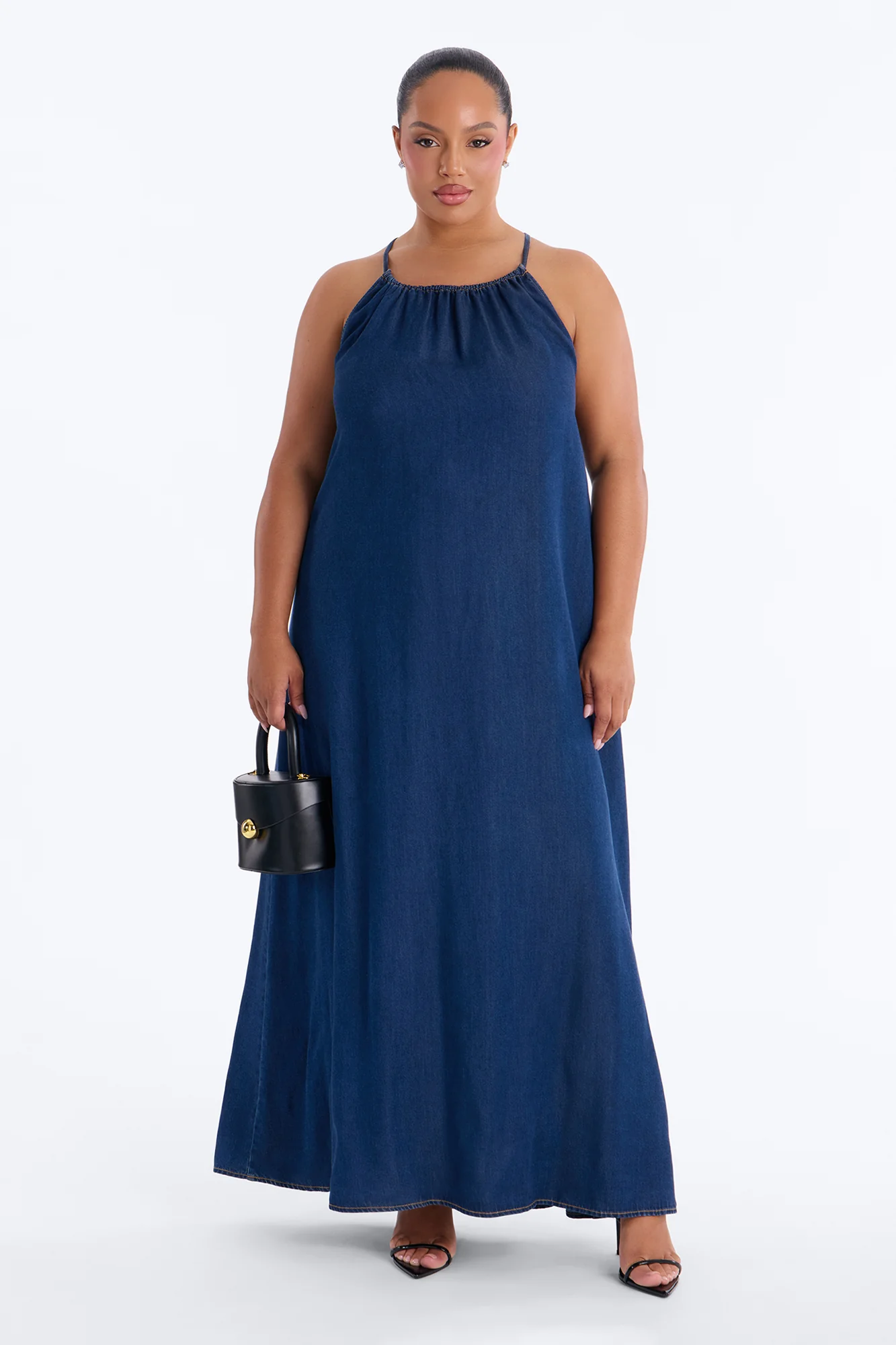 Daytime Chic Denim Maxi Dress - Dark Wash - Image 5