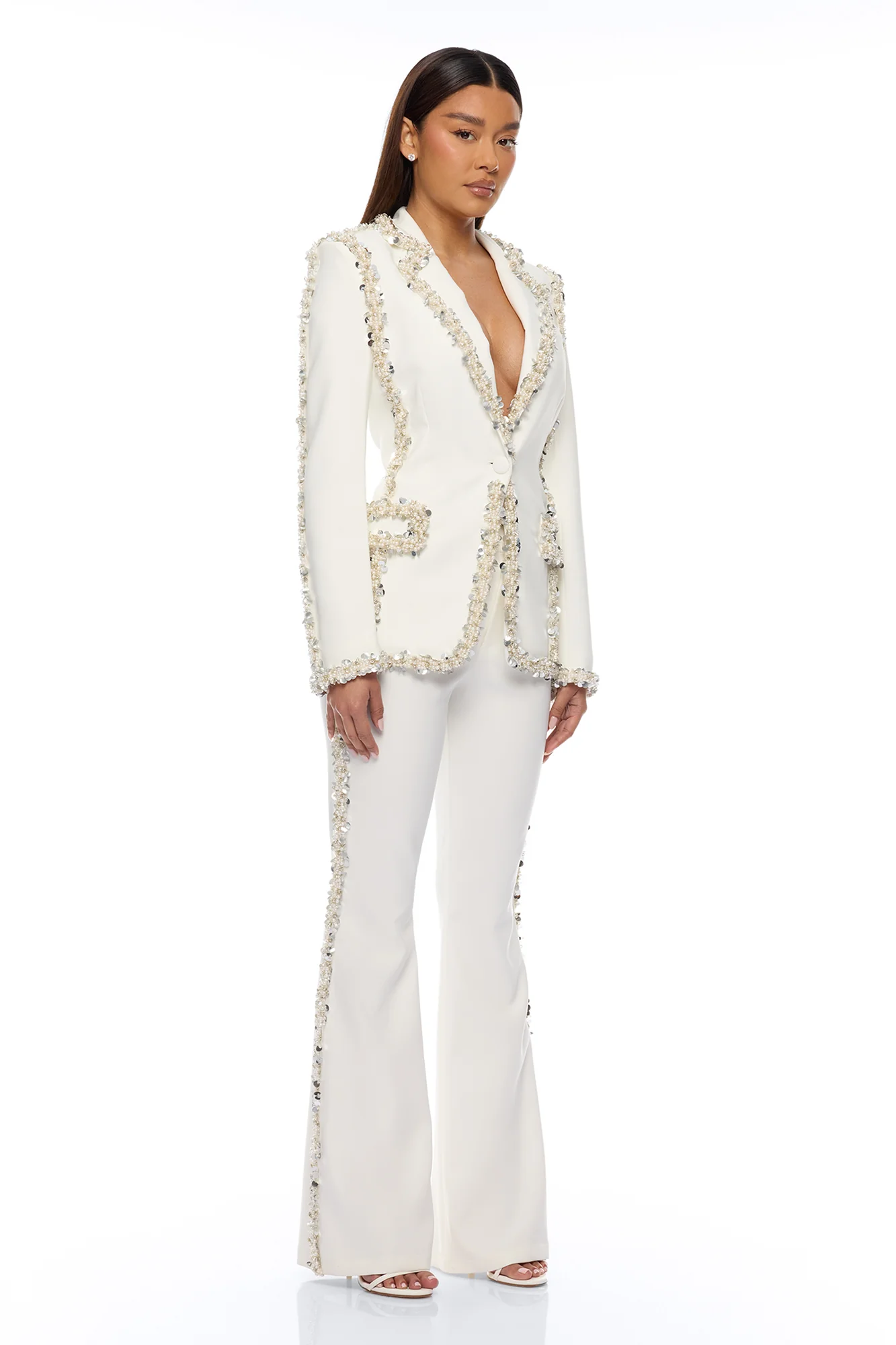 Dazzling Daze Embellished Pant Set - White