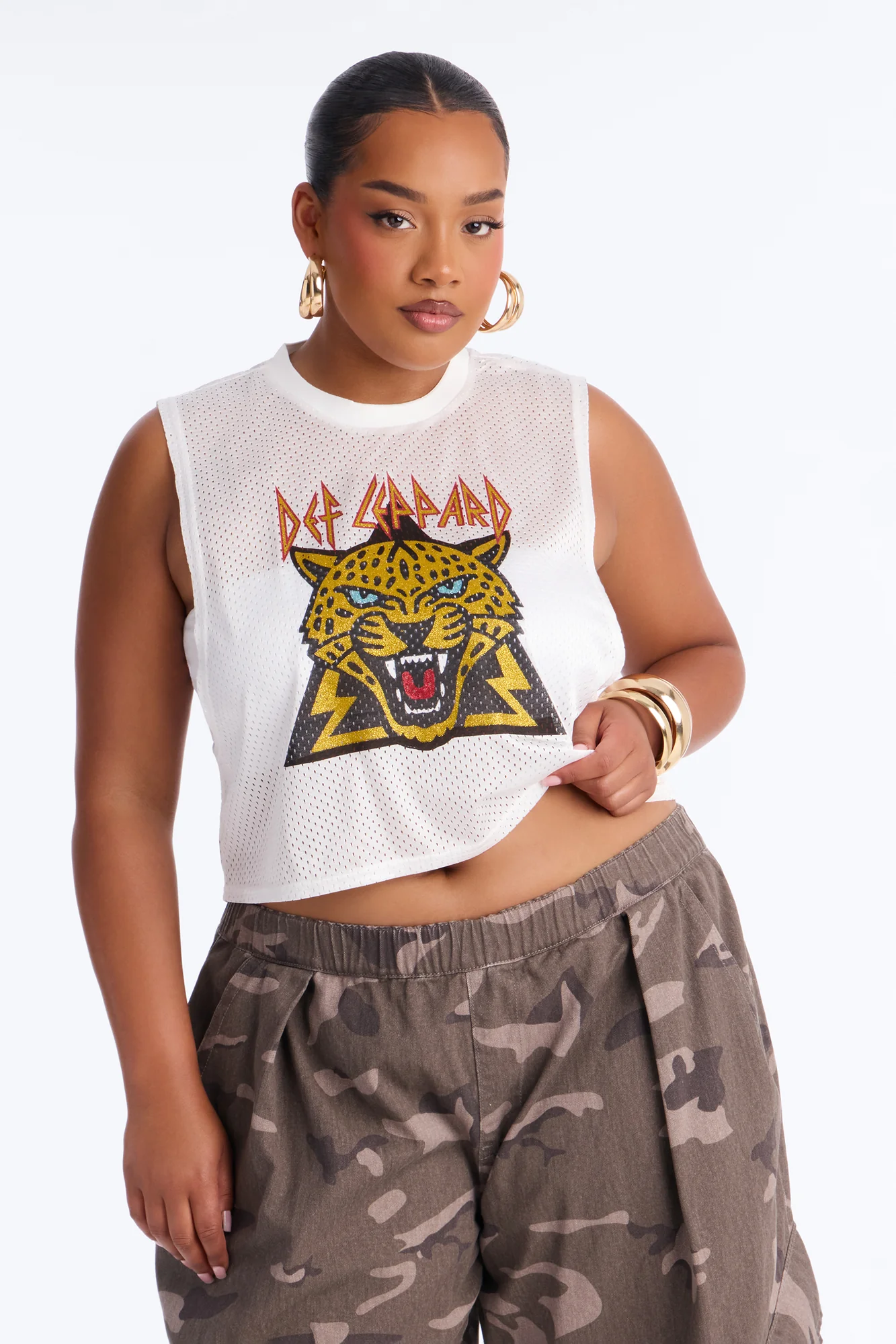 Def Leppard Mesh Cropped Muscle Tee - White - Image 6