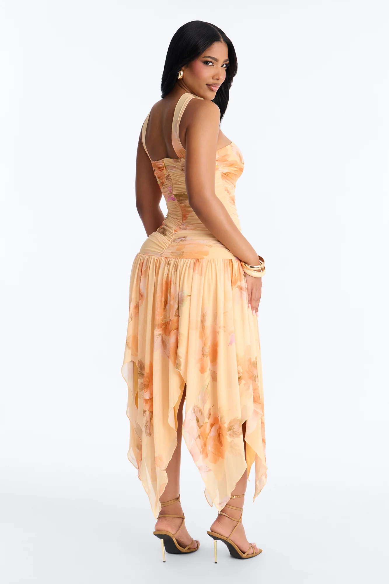 Delaney Floral Mesh Midi Dress - Orange - Image 4