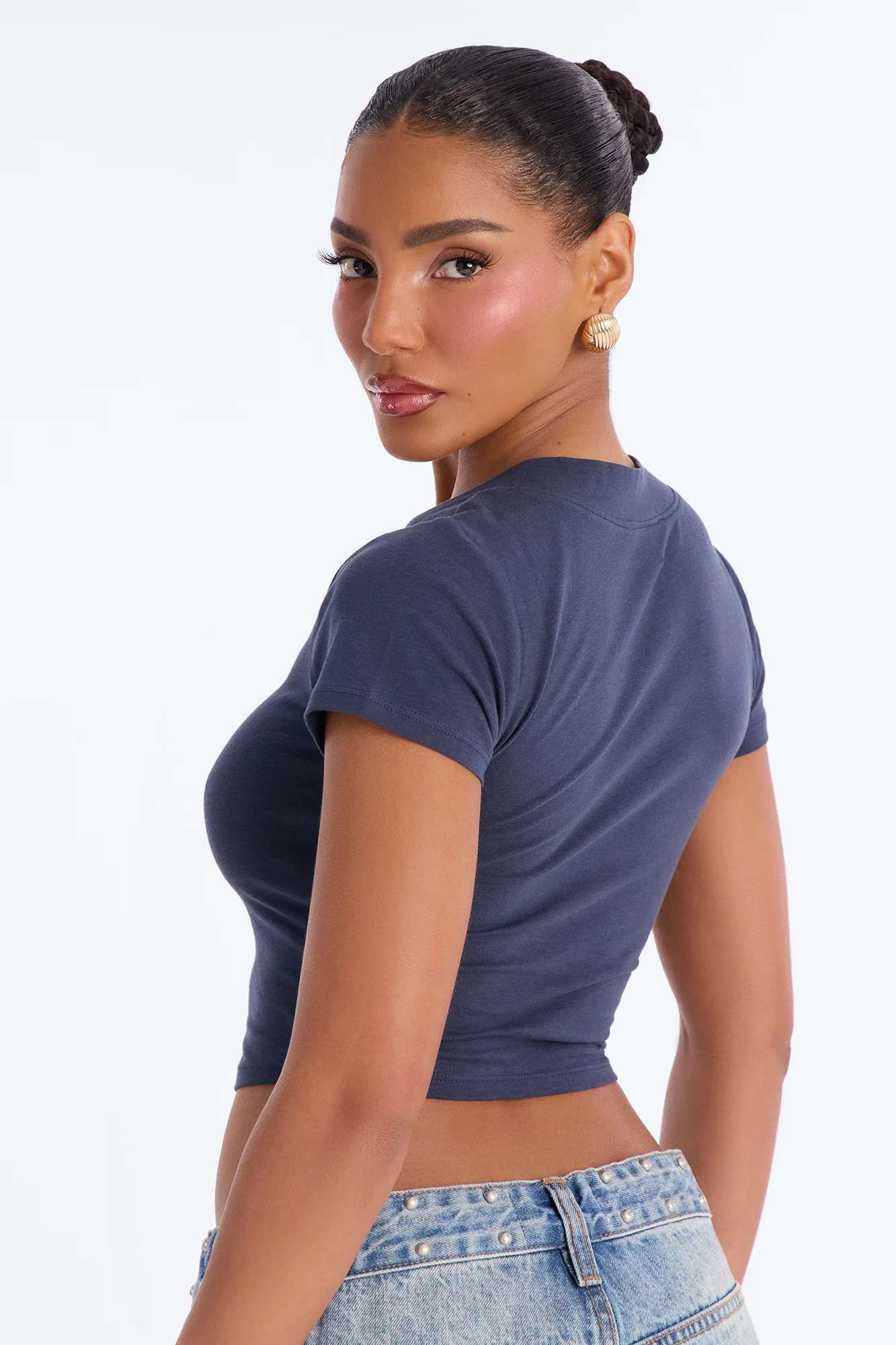 Delaney Short Sleeve Top - Navy - Image 3