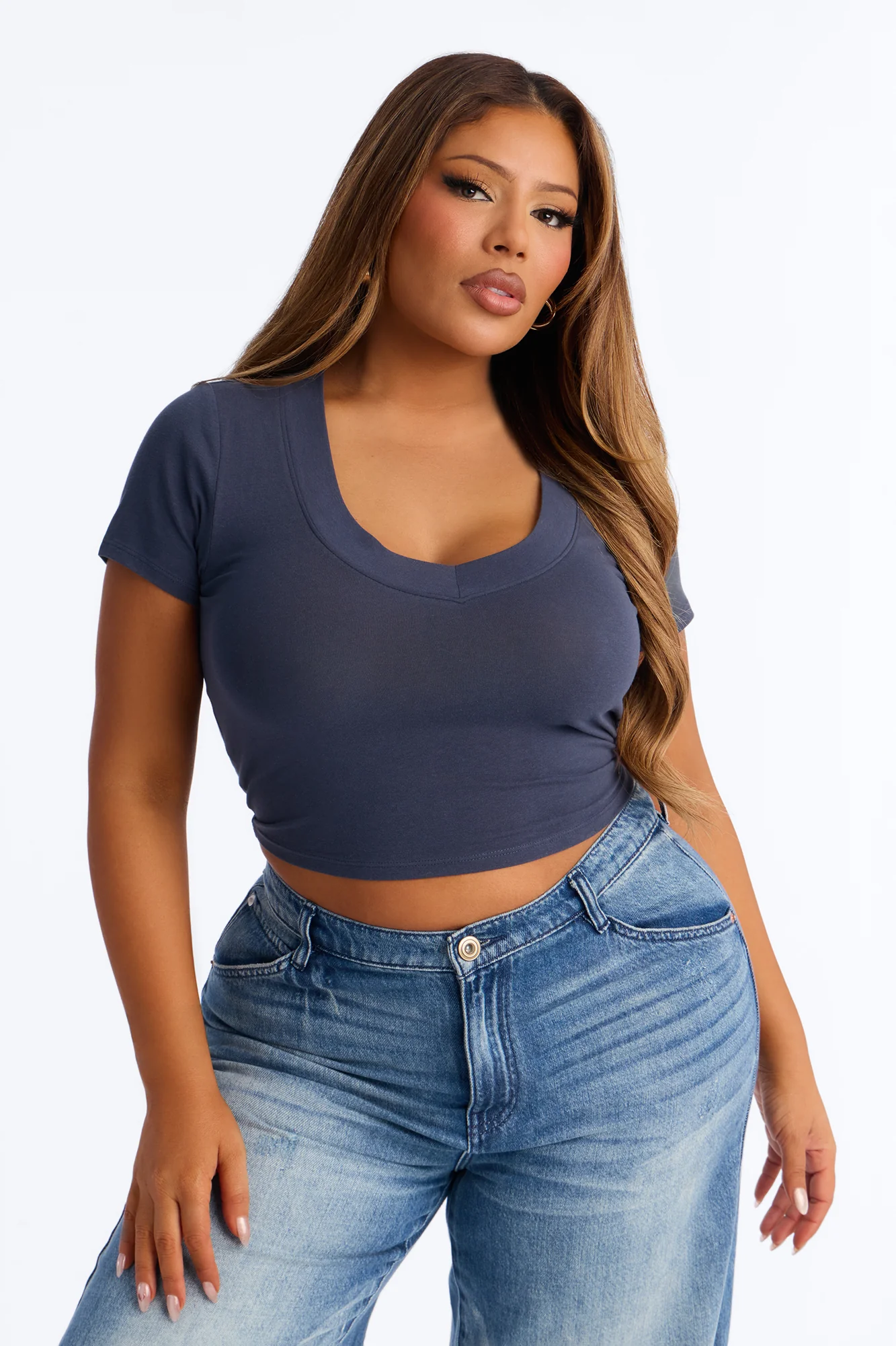 Delaney Short Sleeve Top - Navy - Image 4