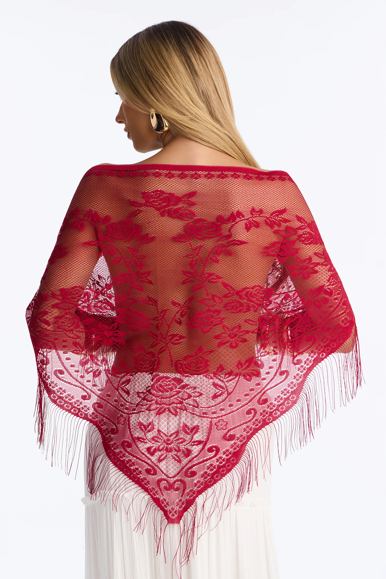 Delicate Flowers Lace Shawl Scarf - Burgundy - Image 3