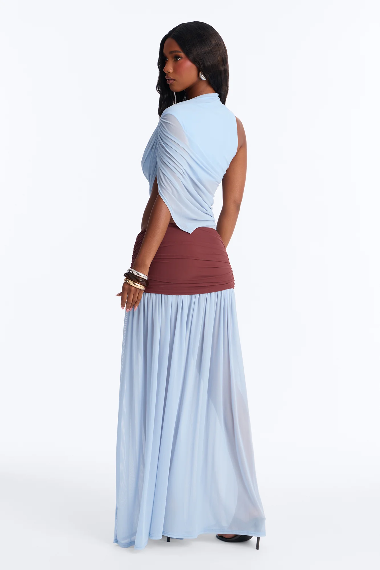 Delilah Draped Mesh Maxi Dress - Blue/combo - Image 3