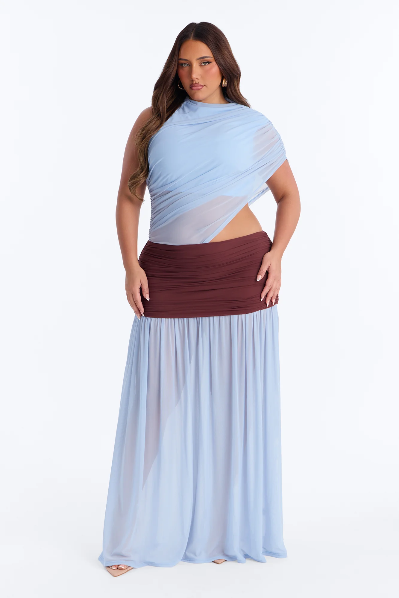 Delilah Draped Mesh Maxi Dress - Blue/combo - Image 4